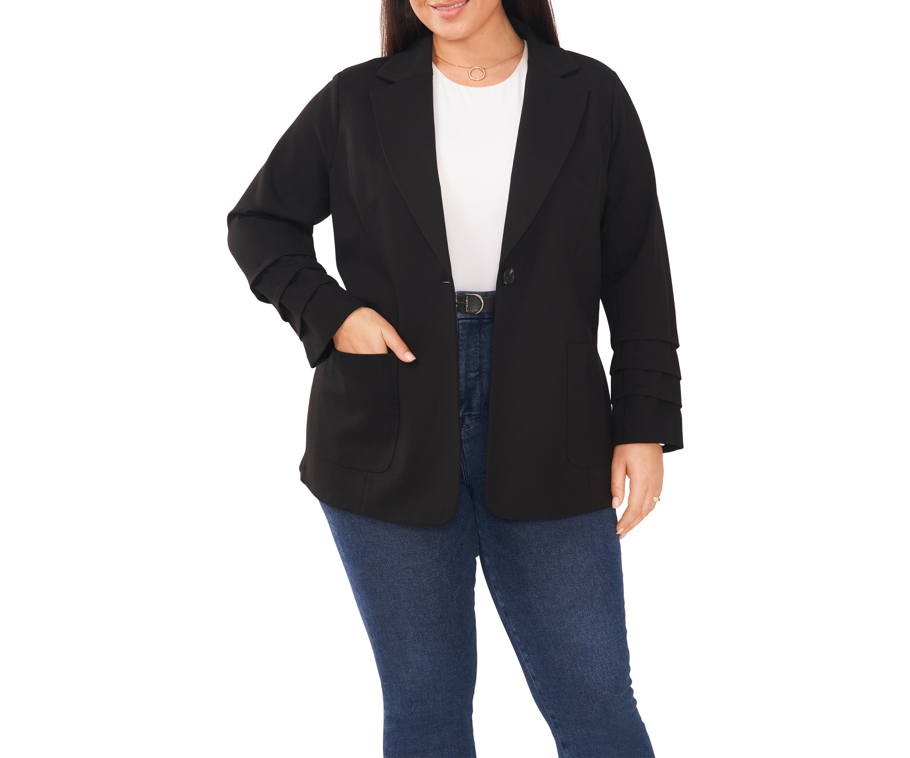 Plus Size Ruched Sleeve Blazer