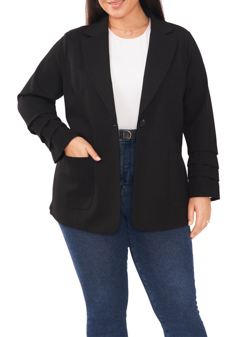 Plus Size Ruched Sleeve Blazer