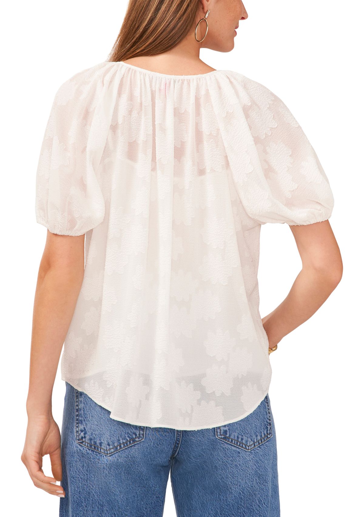 Petite Shirred V-Neck Blouse with Balloon Sleeves 