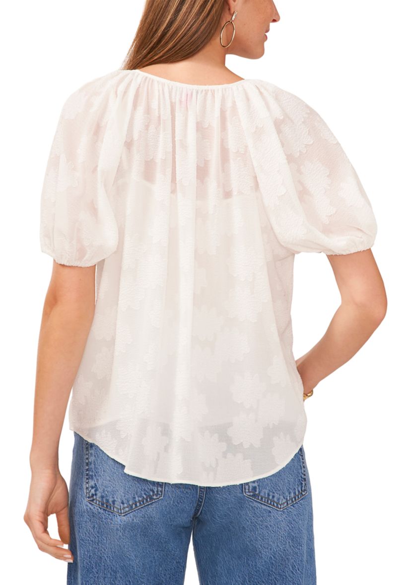 Petite Shirred V-Neck Blouse with Balloon Sleeves 