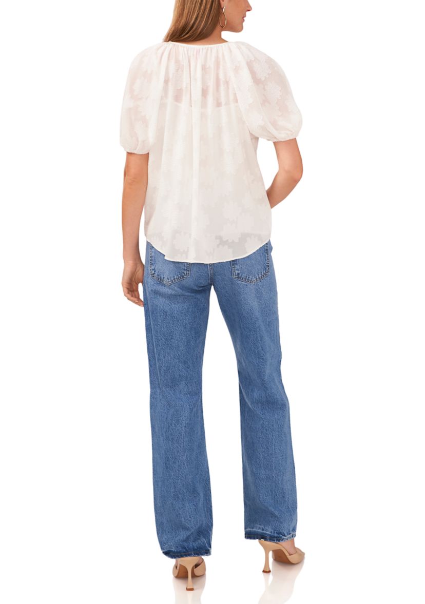 Petite Shirred V-Neck Blouse with Balloon Sleeves 