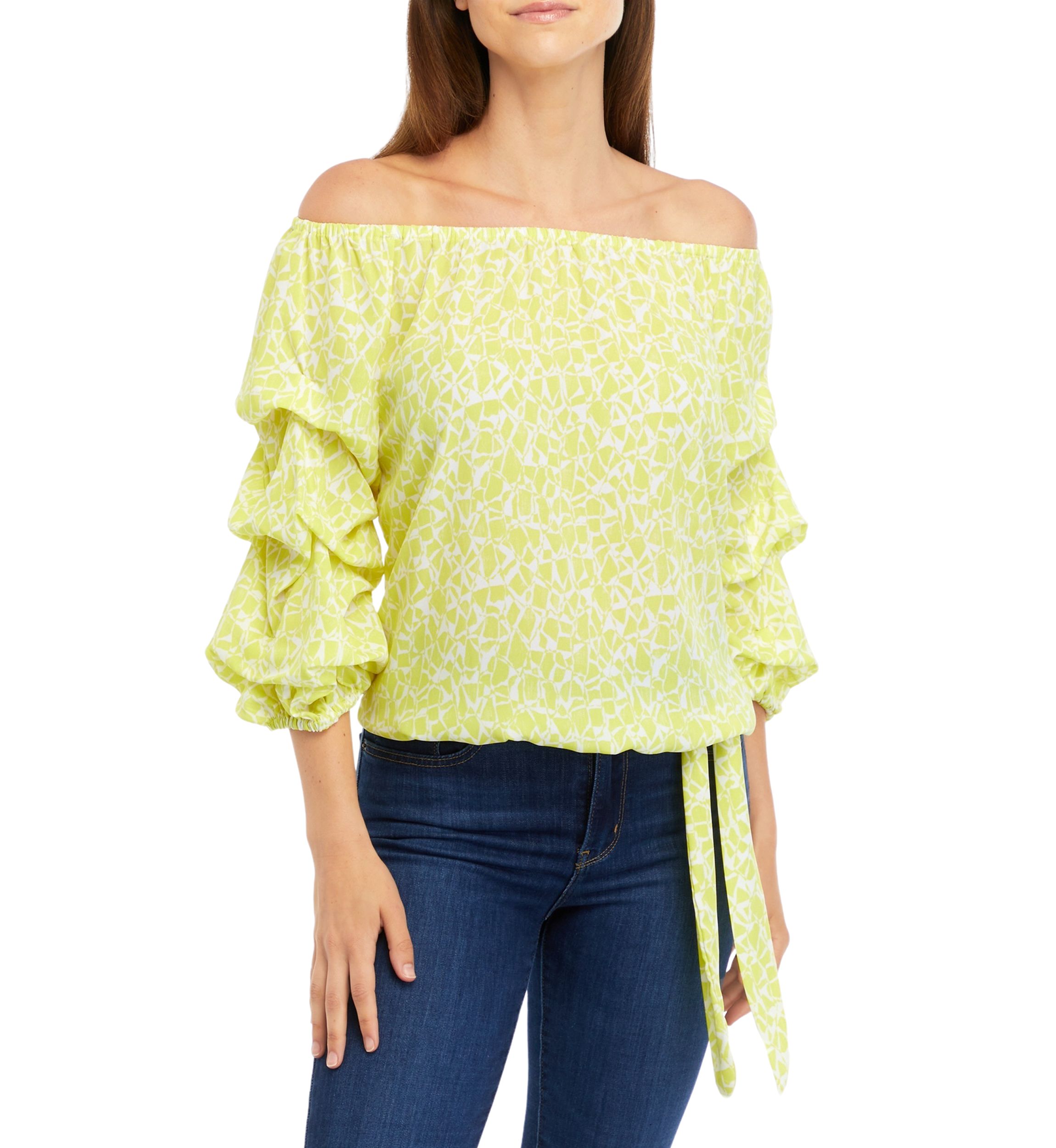 Petite Bubble Sleeve Blouse with Tie