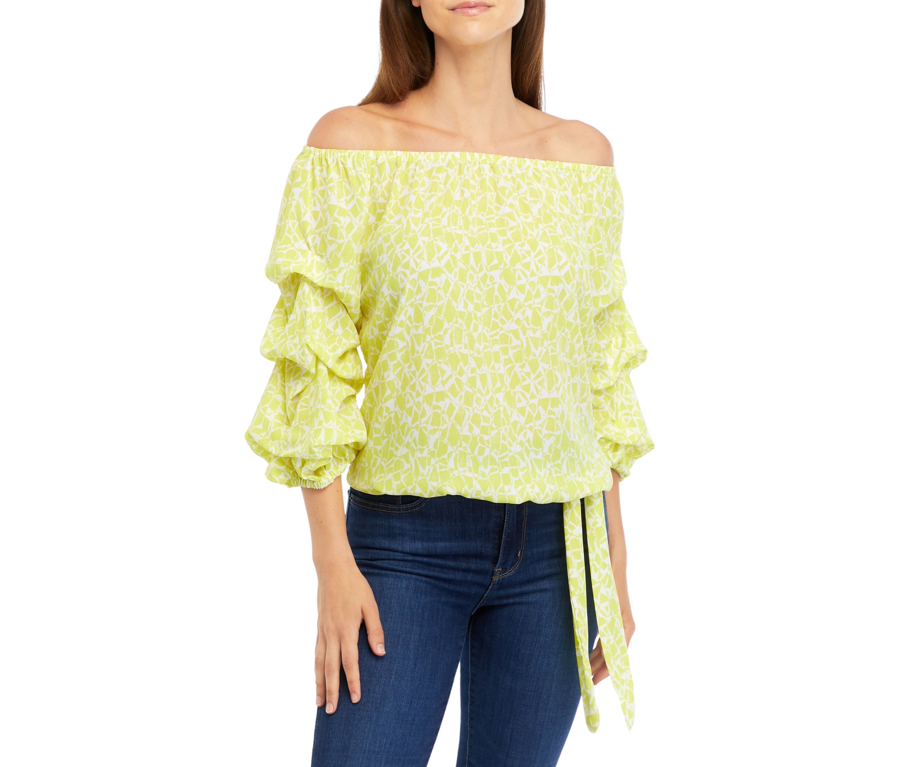 Petite Bubble Sleeve Blouse with Tie
