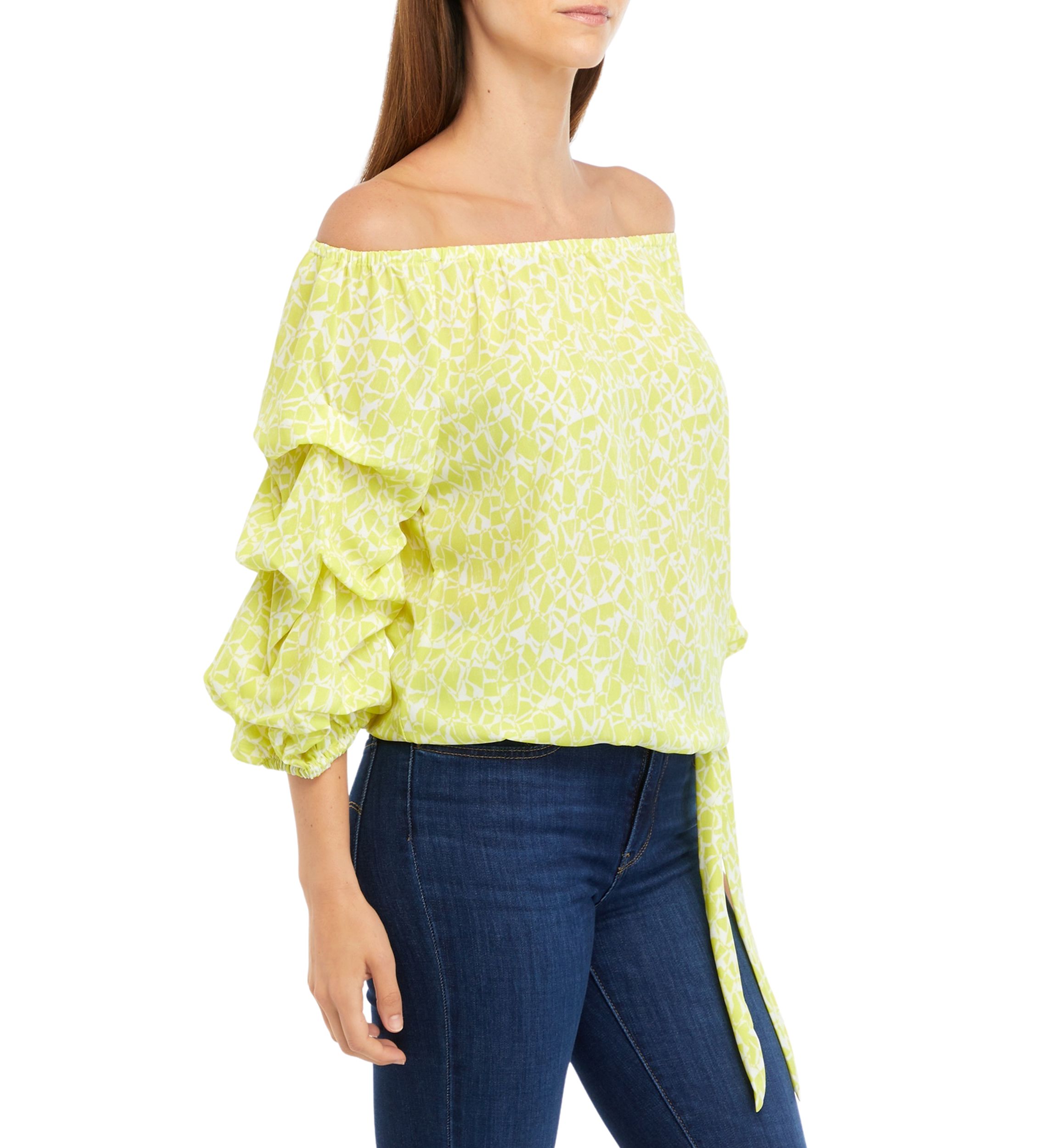 Petite Bubble Sleeve Blouse with Tie