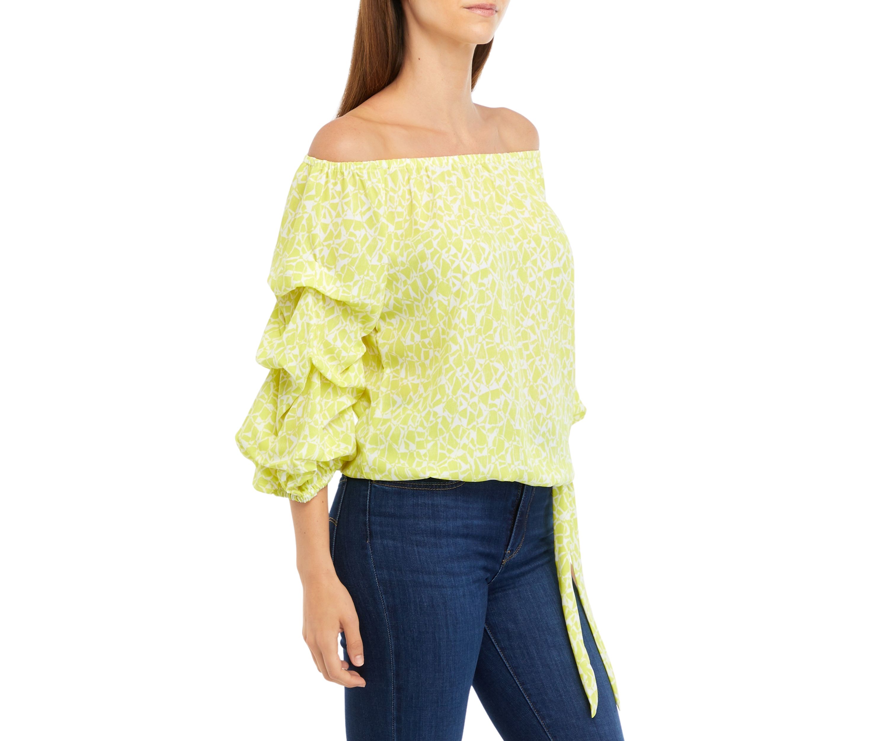 Petite Bubble Sleeve Blouse with Tie