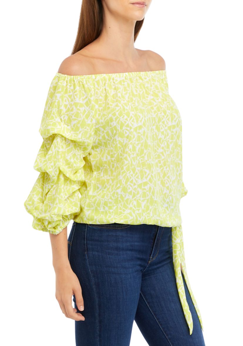 Petite Bubble Sleeve Blouse with Tie