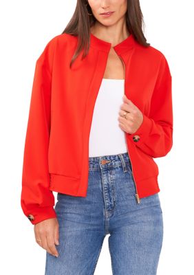 Vince Camuto Women's Petite Oversized Bomber Jacket with Hidden Placket, Red, PXS