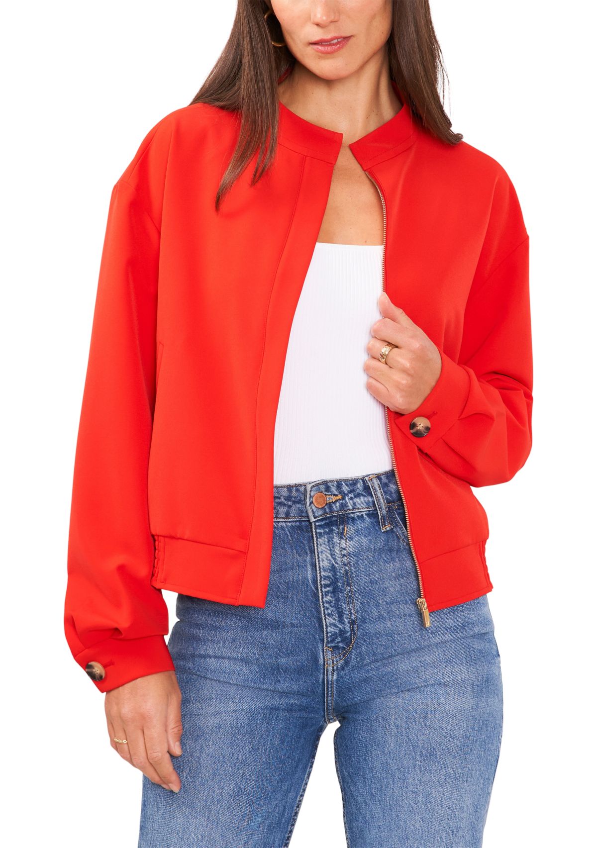Petite Oversized Bomber Jacket with Hidden Placket 