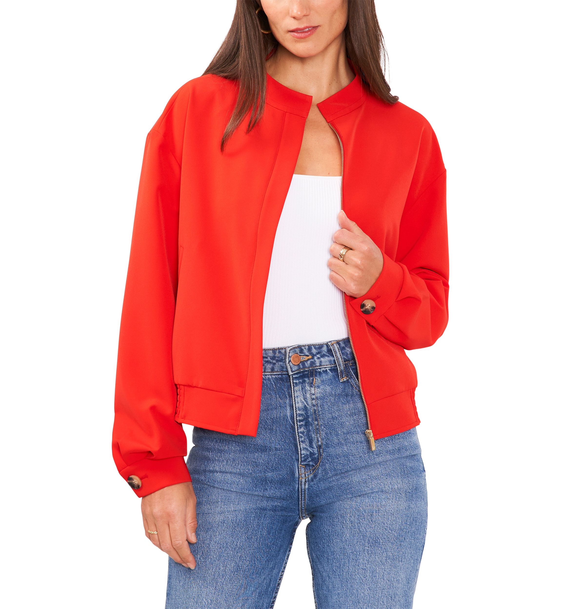 Petite Oversized Bomber Jacket with Hidden Placket 