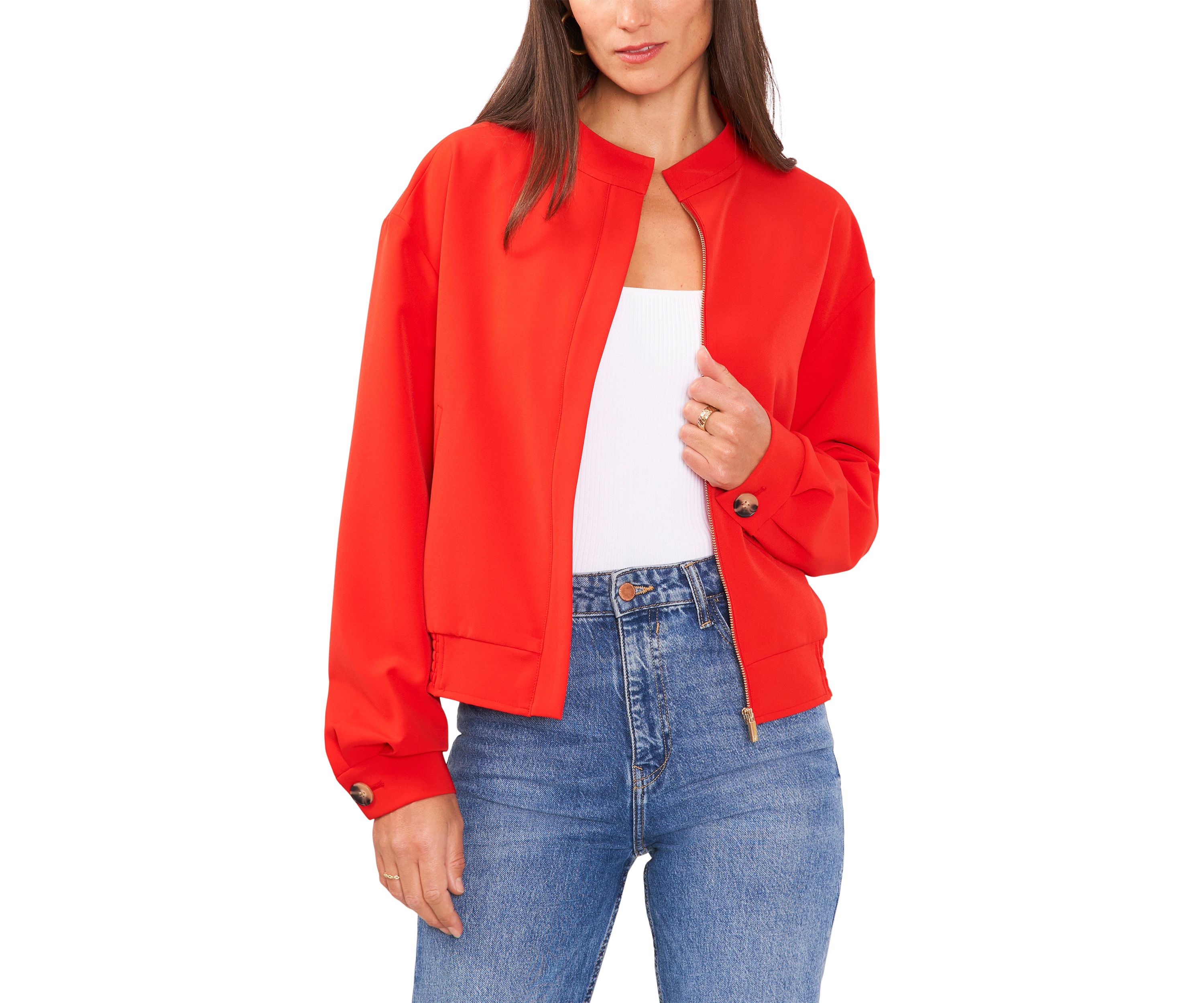 Petite Oversized Bomber Jacket with Hidden Placket 