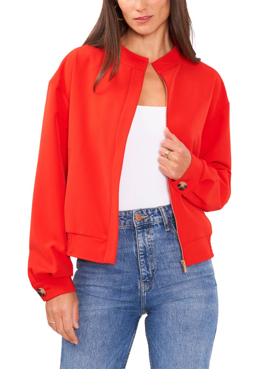 Petite Oversized Bomber Jacket with Hidden Placket 