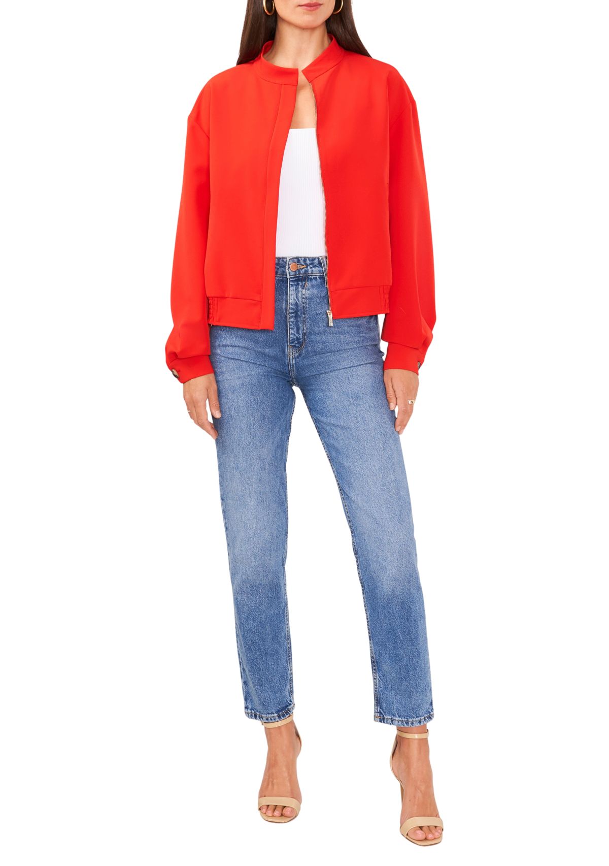 Petite Oversized Bomber Jacket with Hidden Placket 