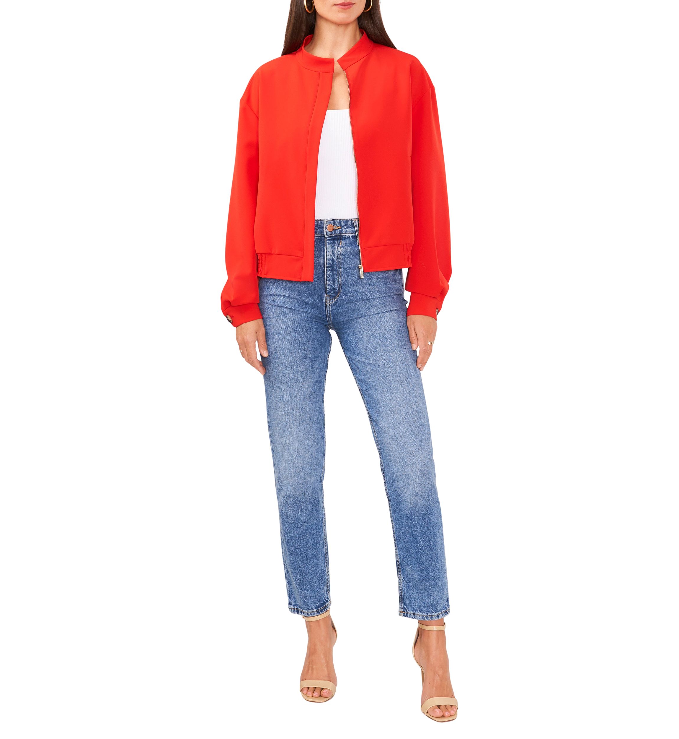 Petite Oversized Bomber Jacket with Hidden Placket 