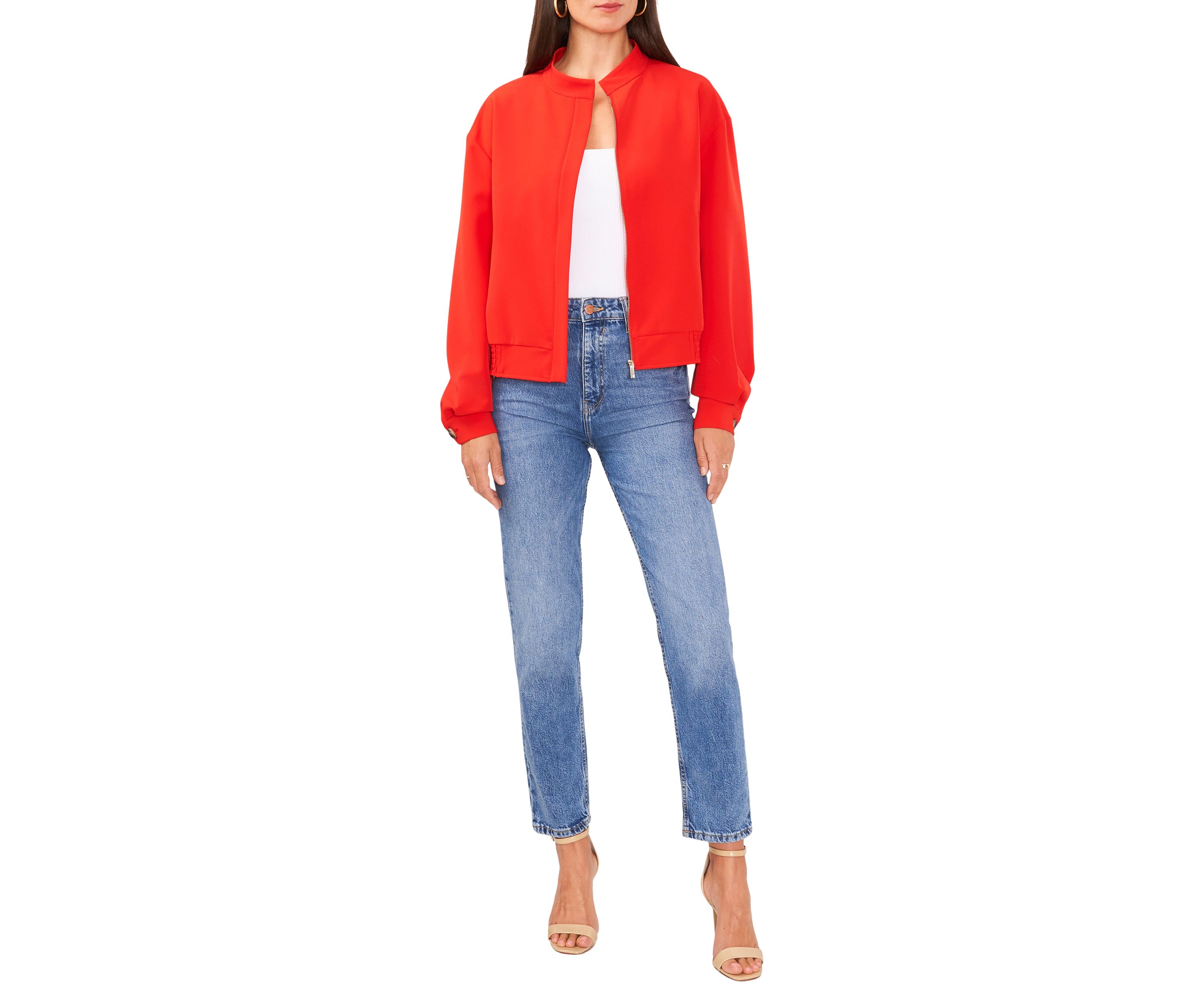 Petite Oversized Bomber Jacket with Hidden Placket 