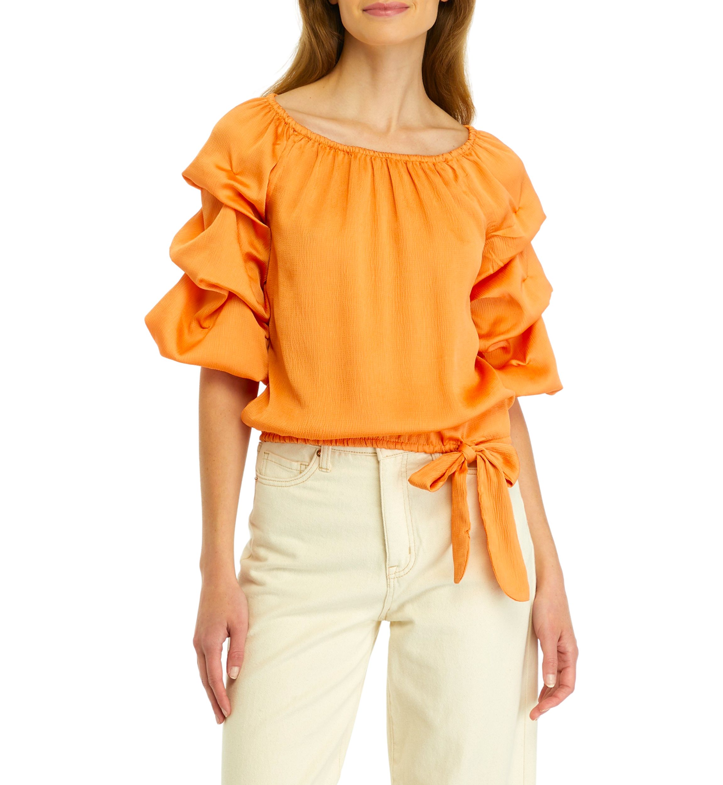 Petite Off the Shoulder Bubble Sleeve Blouse