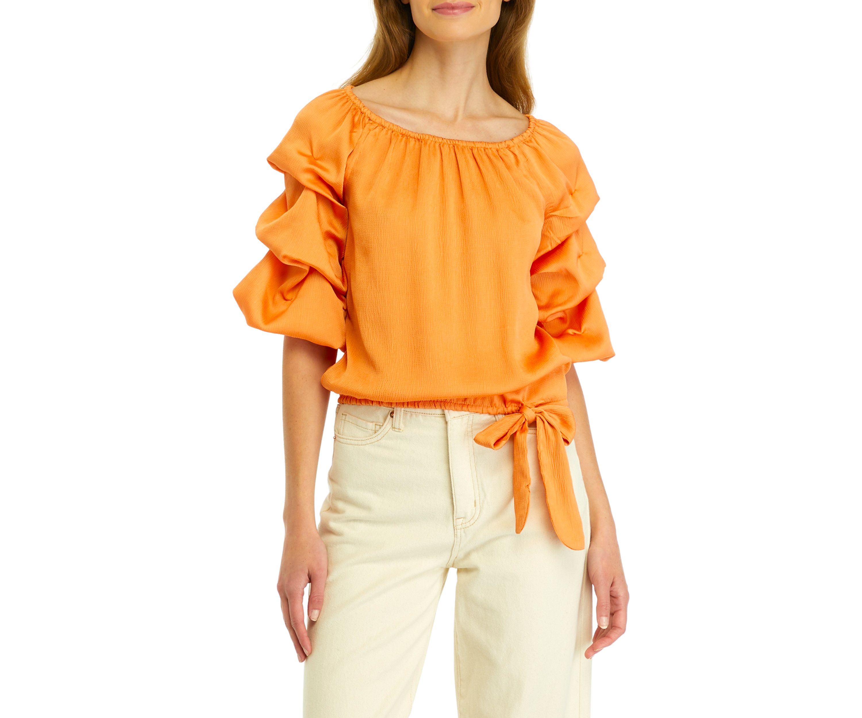 Petite Off the Shoulder Bubble Sleeve Blouse