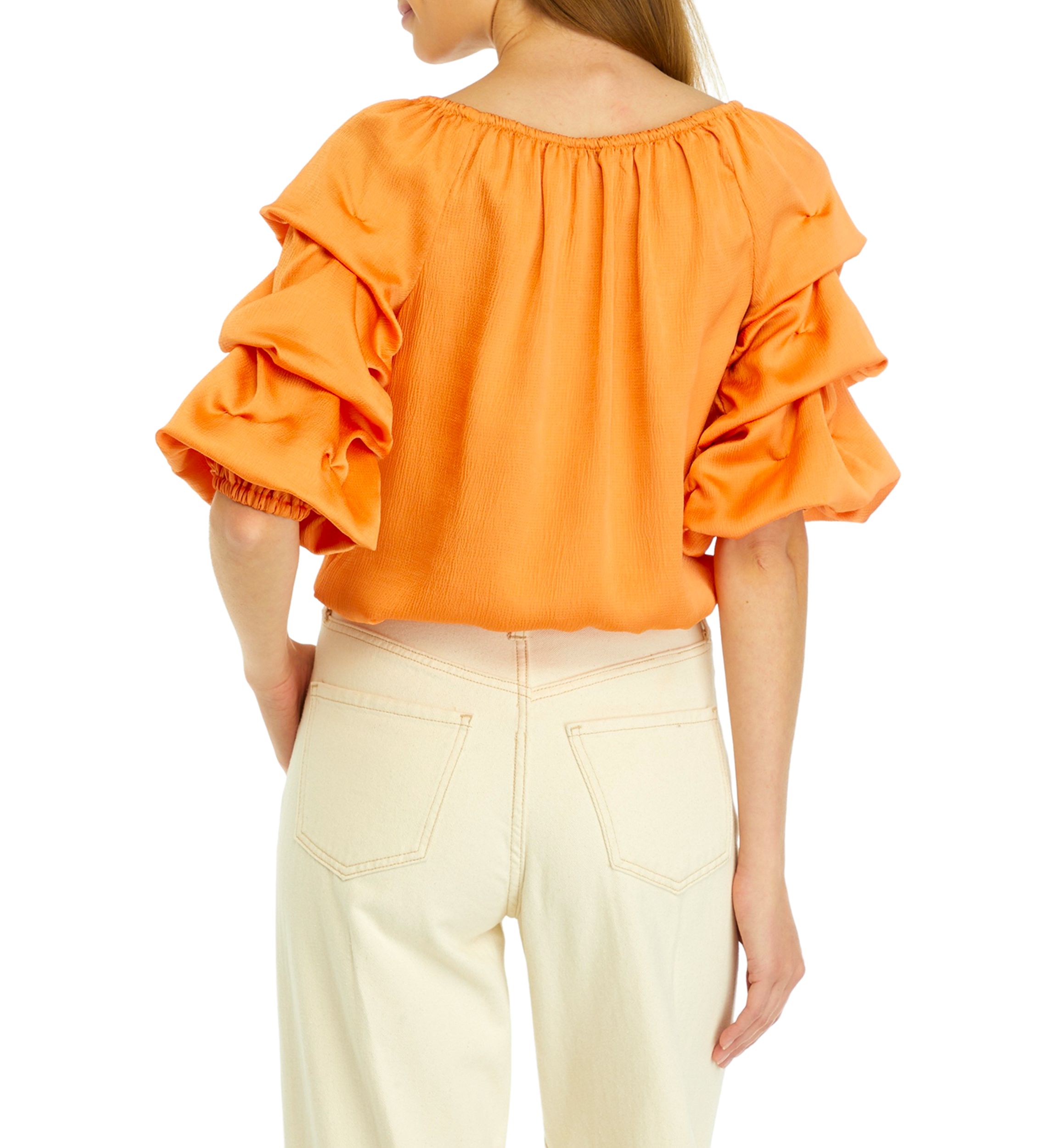 Petite Off the Shoulder Bubble Sleeve Blouse