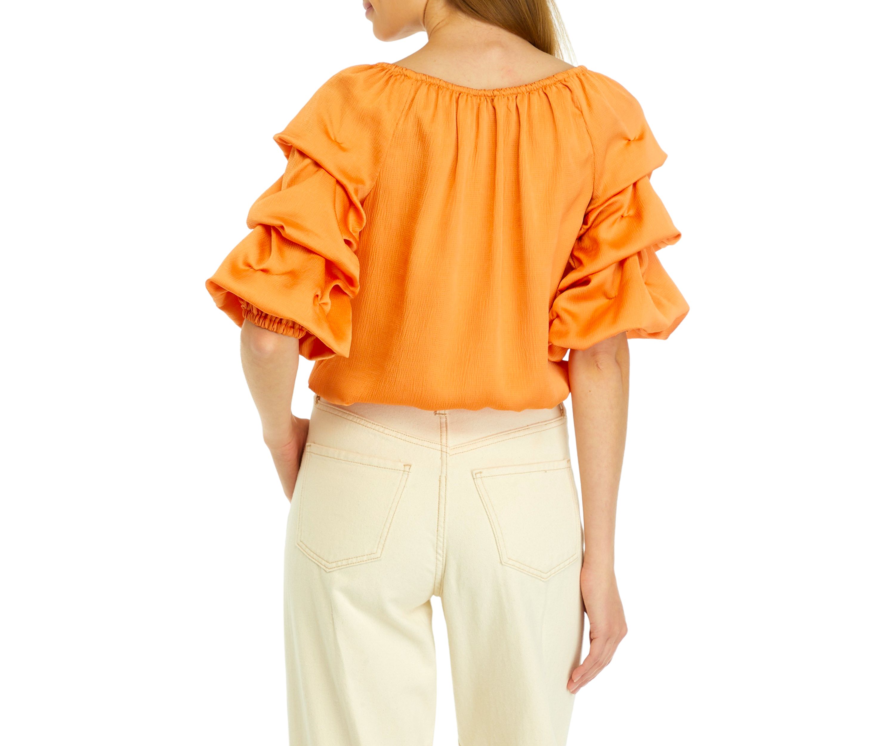 Petite Off the Shoulder Bubble Sleeve Blouse