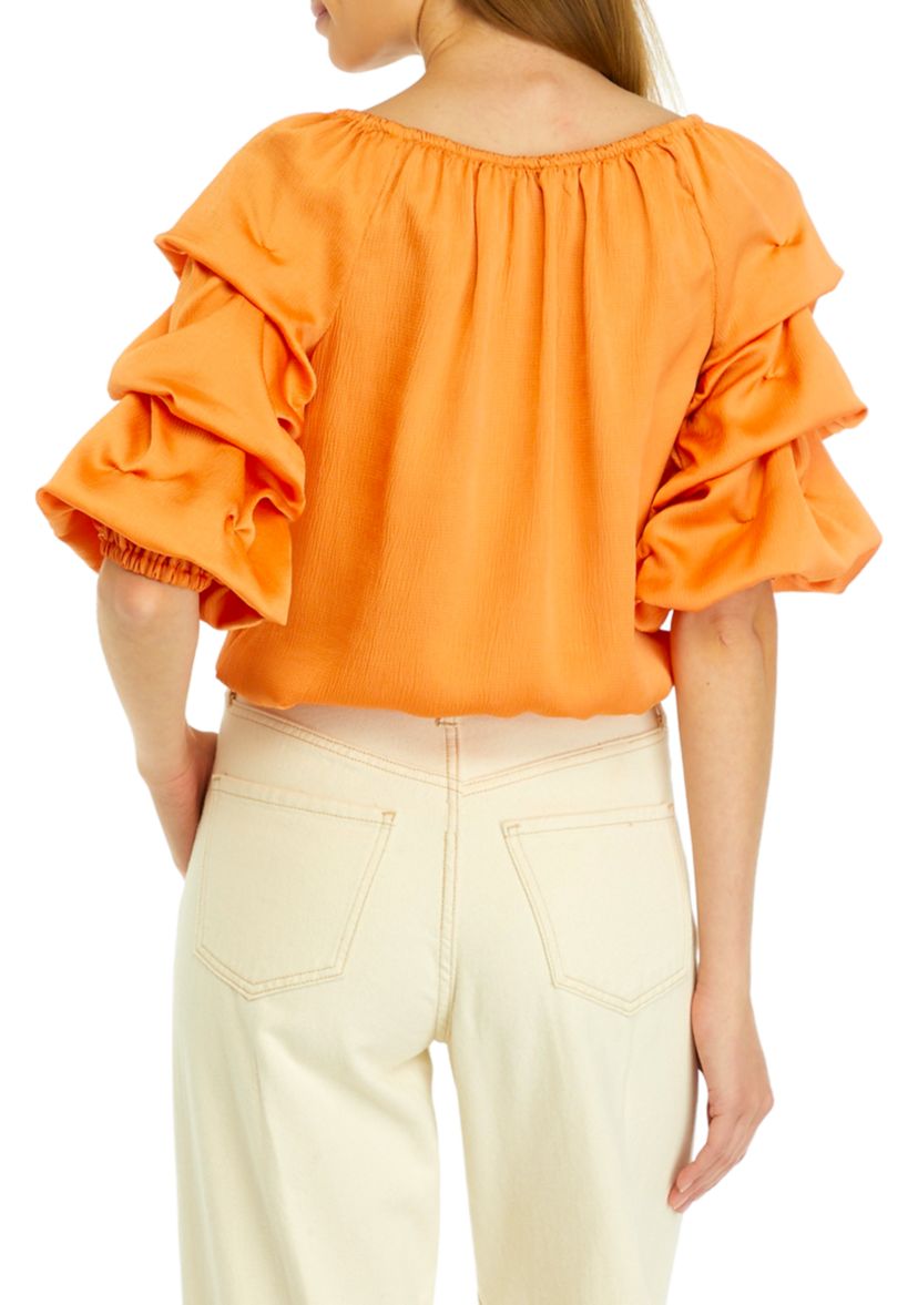 Petite Off the Shoulder Bubble Sleeve Blouse