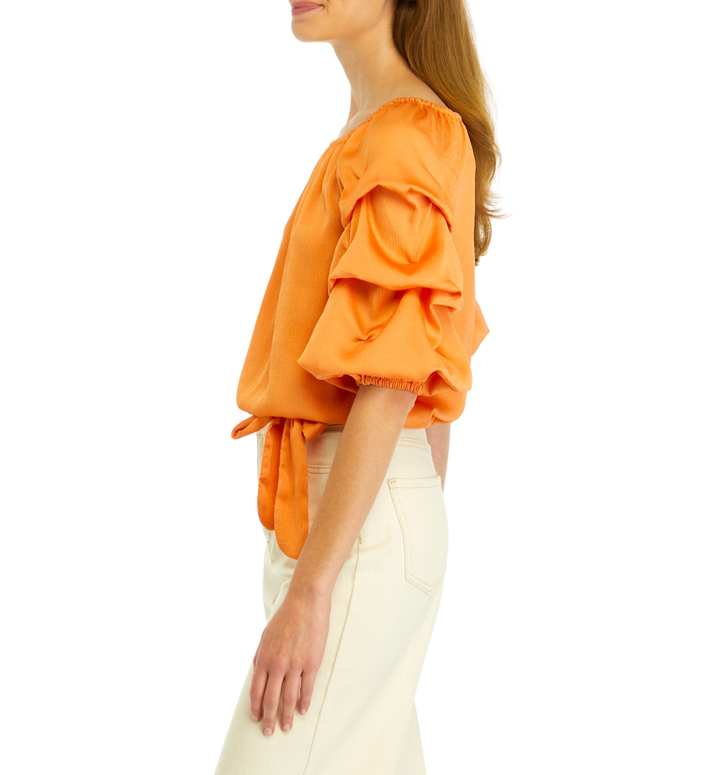 Petite Off the Shoulder Bubble Sleeve Blouse