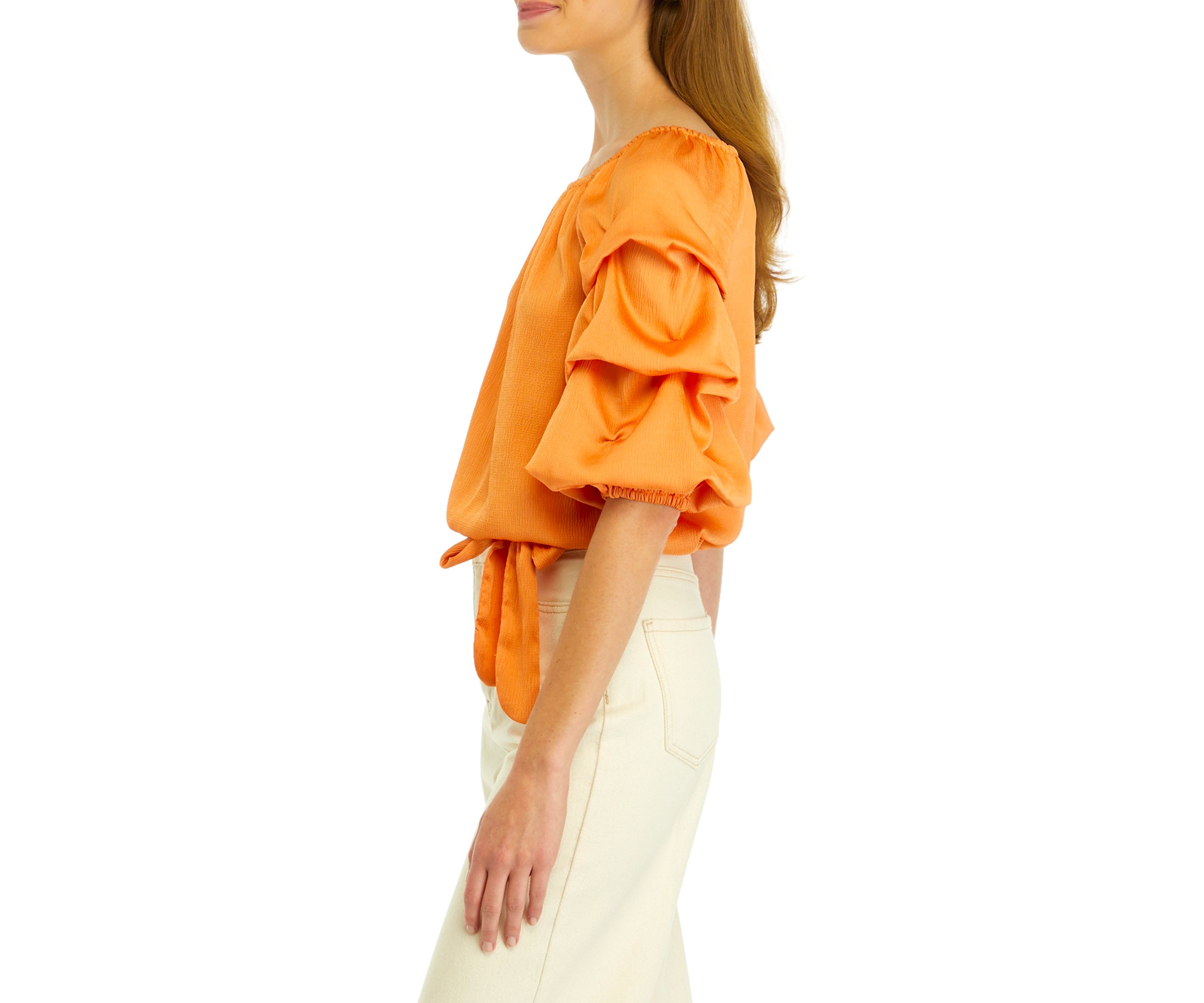 Petite Off the Shoulder Bubble Sleeve Blouse