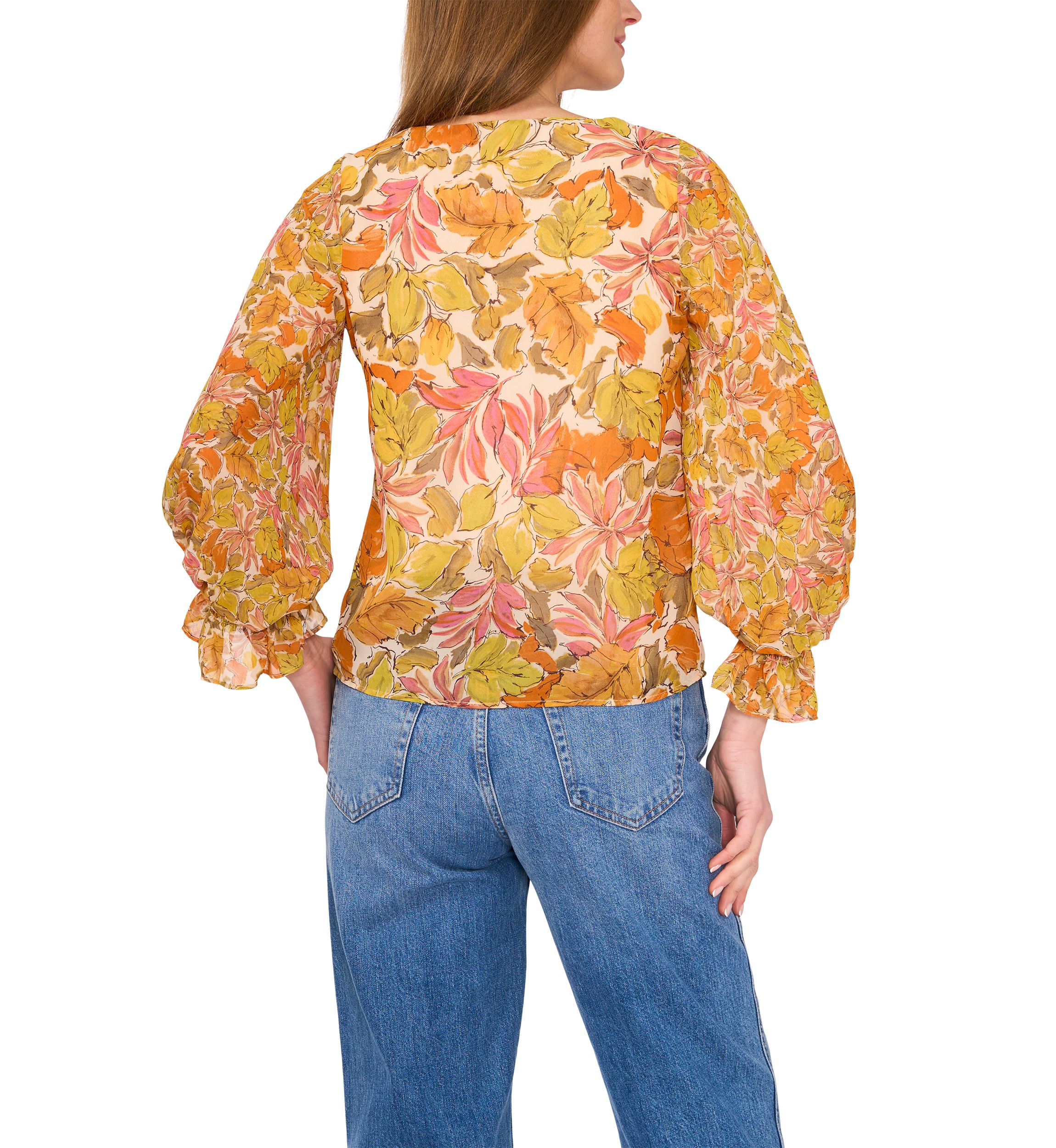 Petite V-Neck Puff Sleeve Blouse