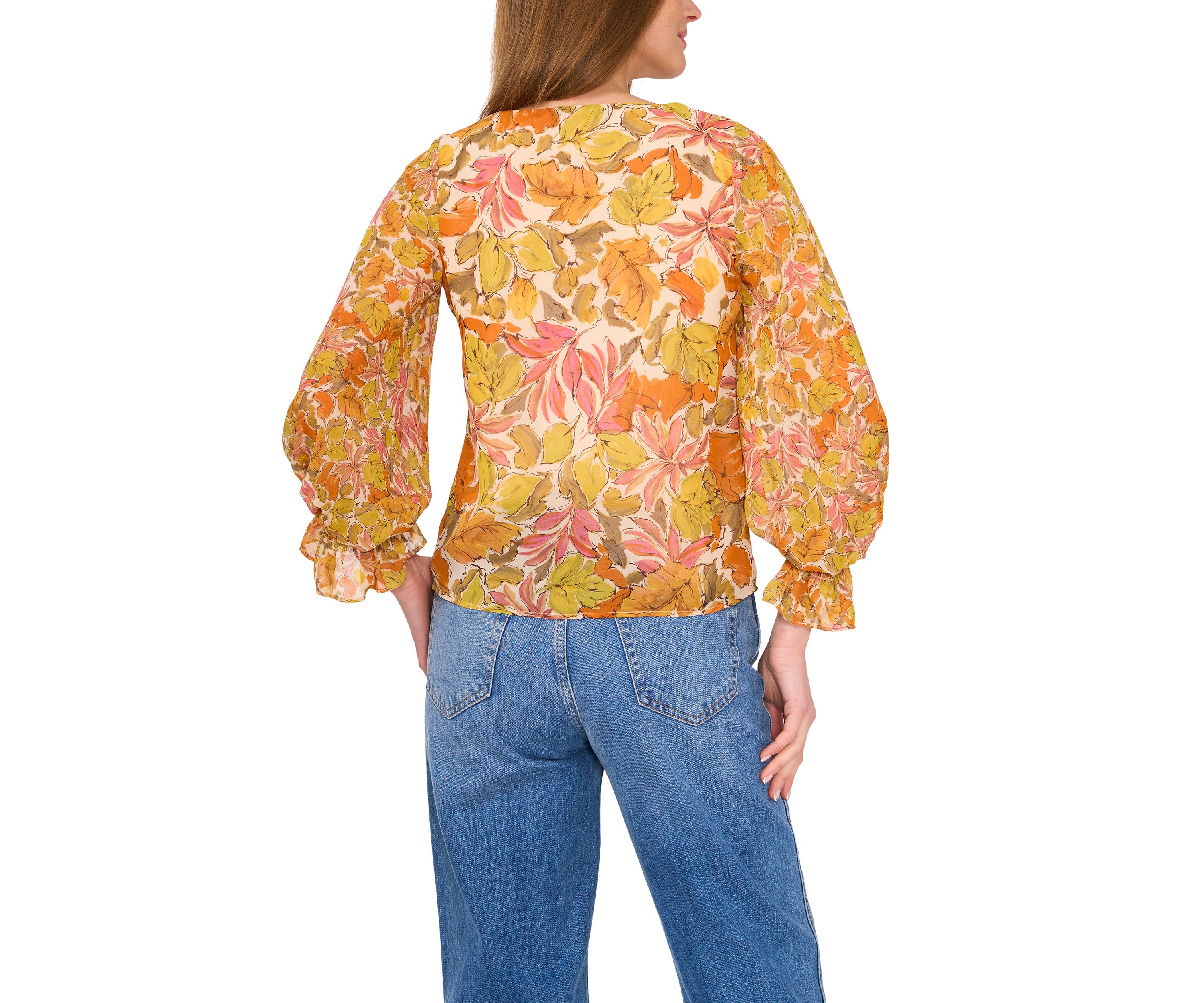 Petite V-Neck Puff Sleeve Blouse