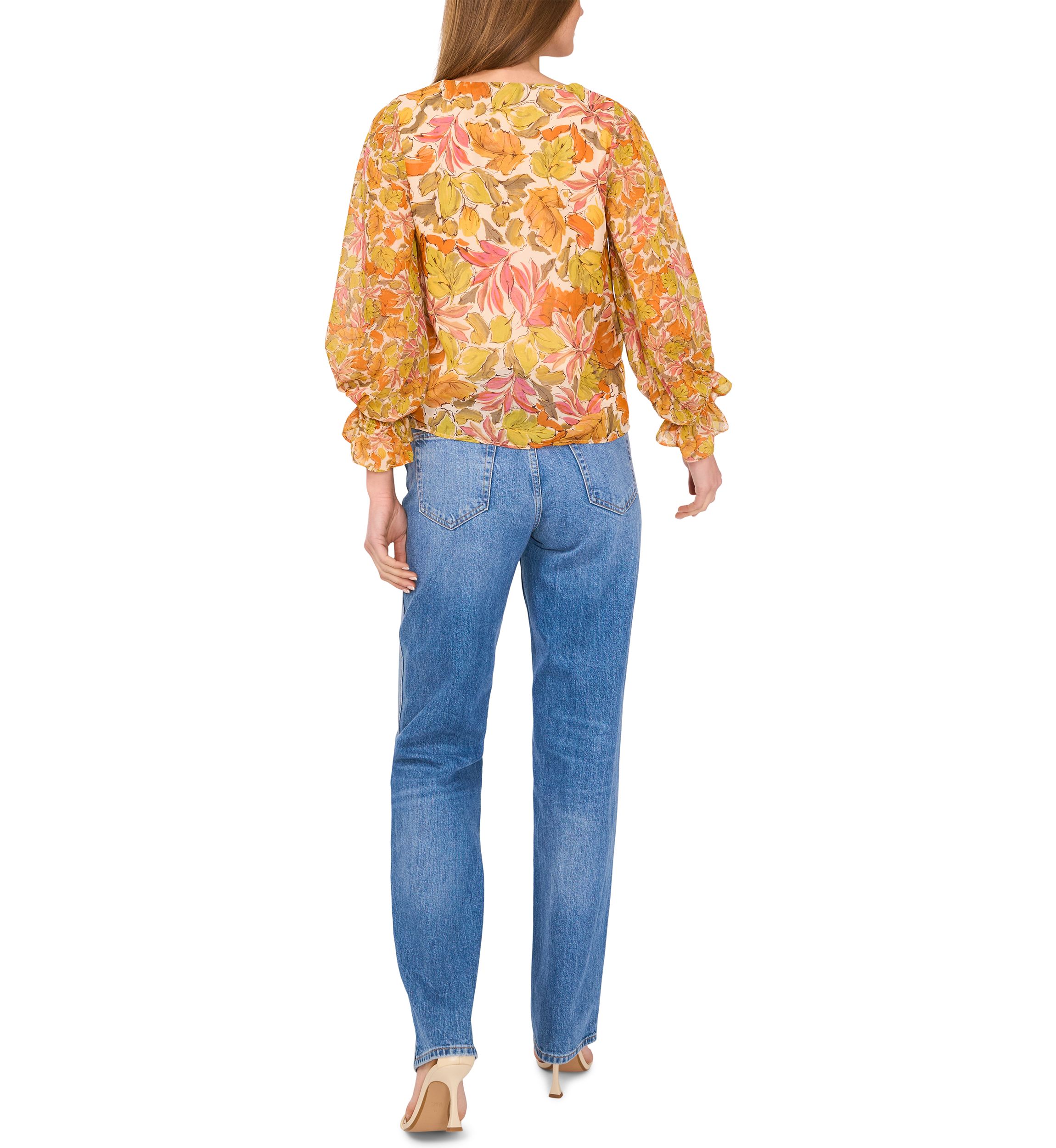 Petite V-Neck Puff Sleeve Blouse