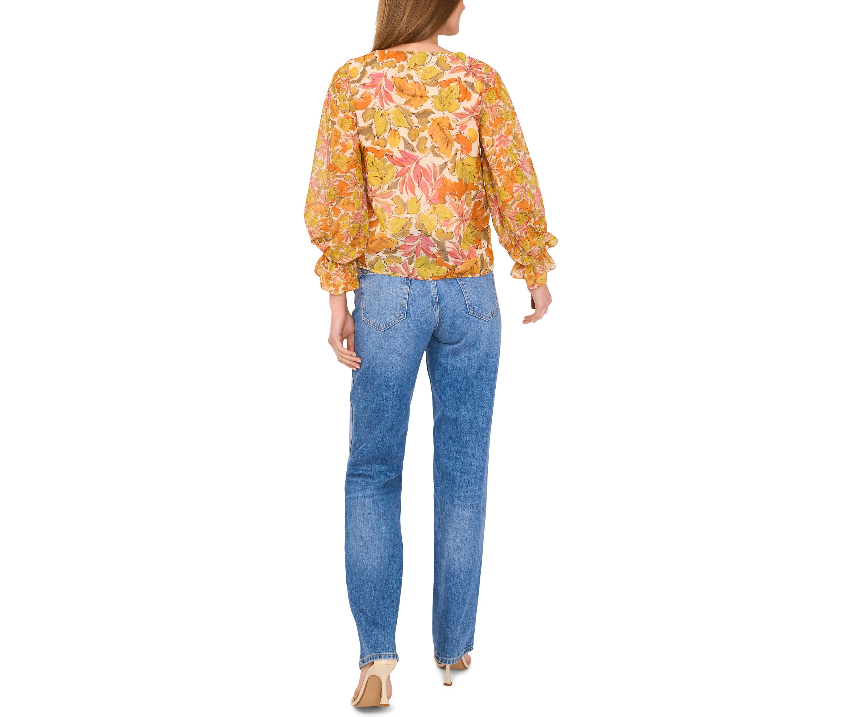 Petite V-Neck Puff Sleeve Blouse