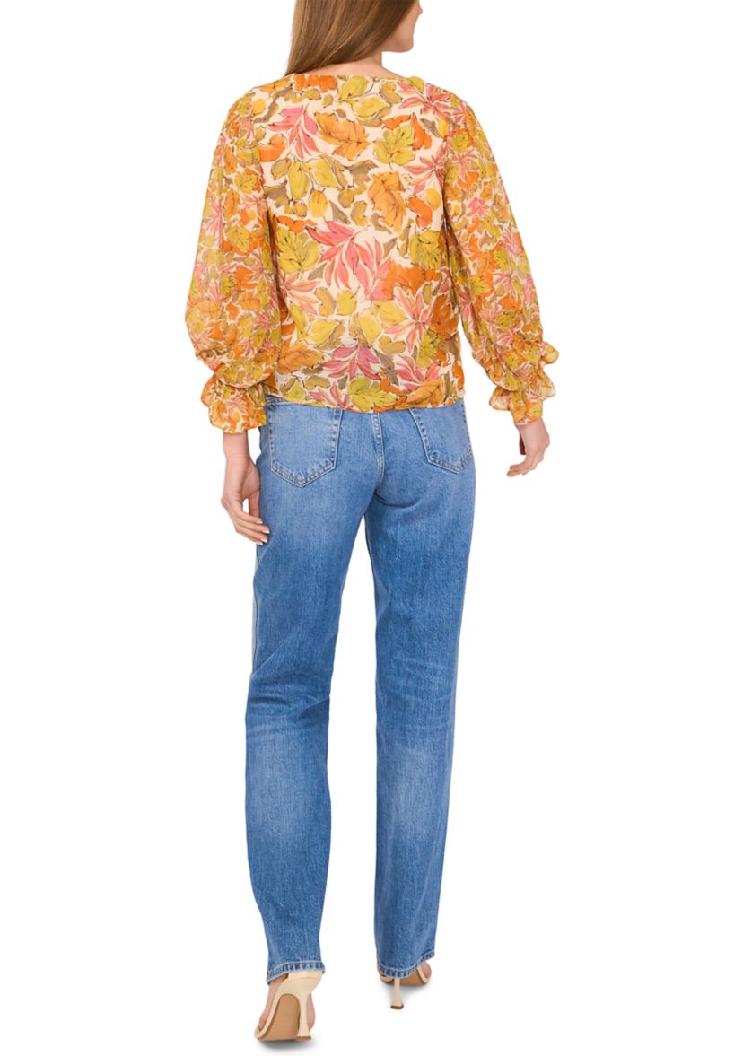 Petite V-Neck Puff Sleeve Blouse