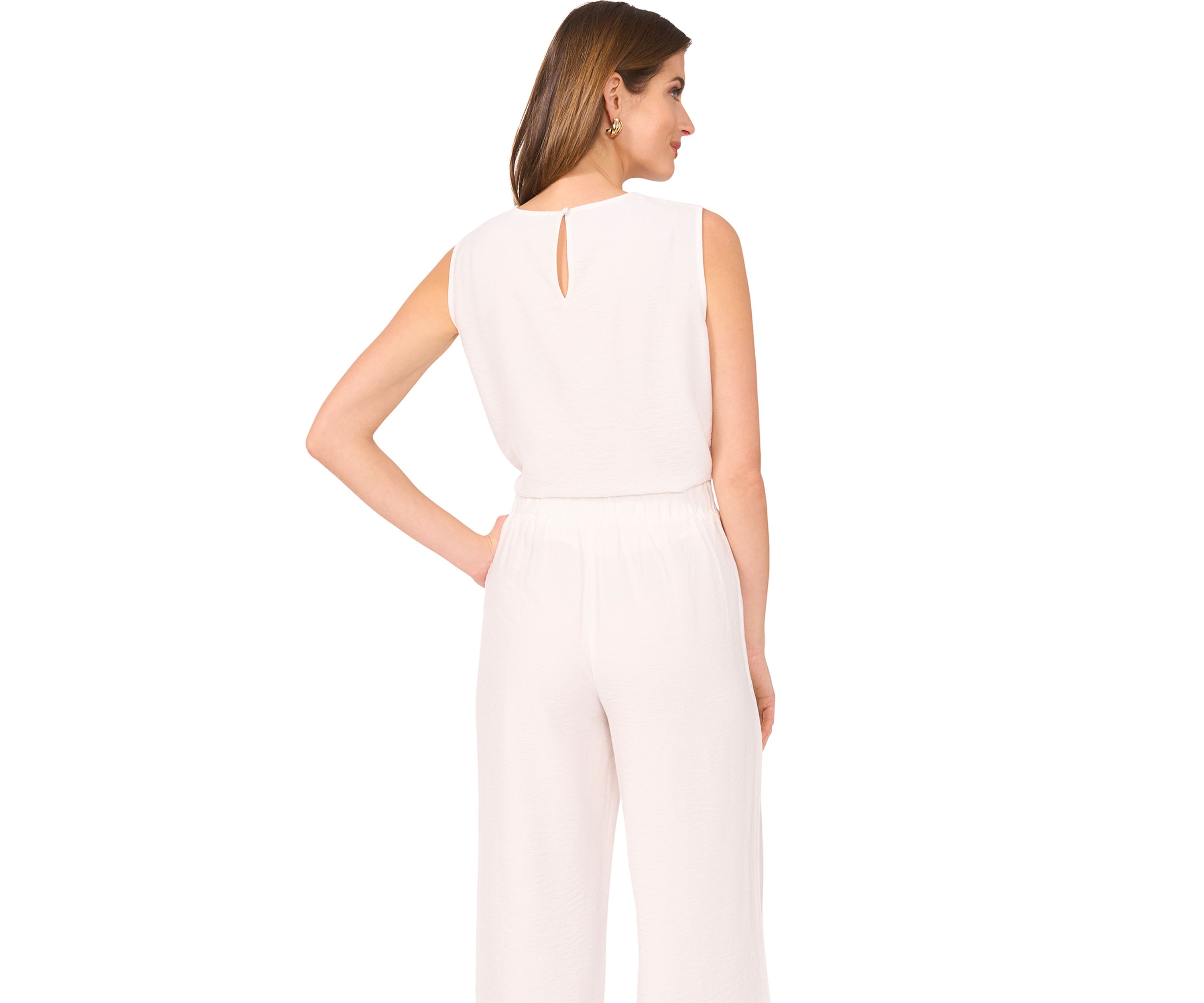 Petite Sleeveless Crew Neck Blouse