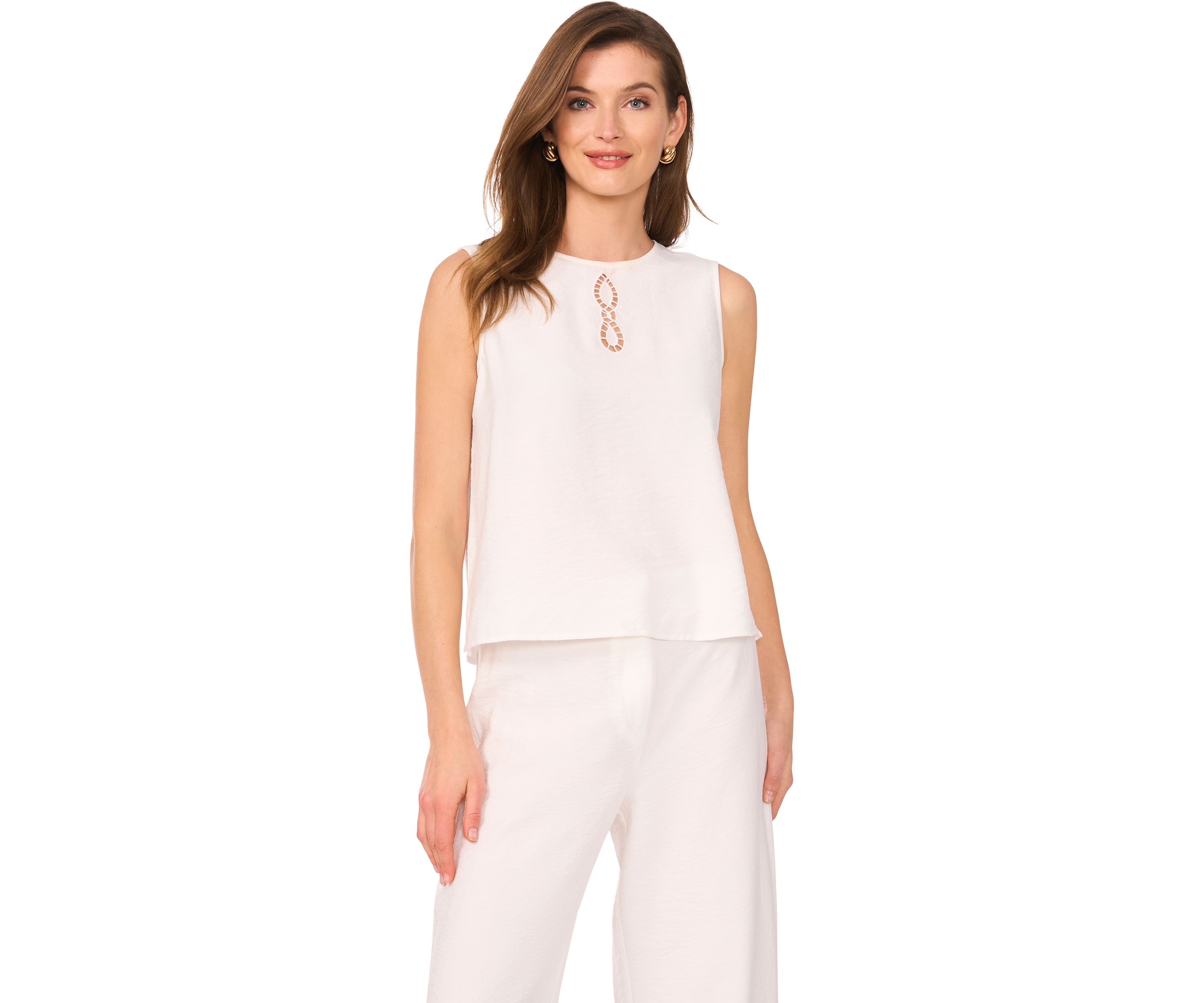 Petite Sleeveless Crew Neck Blouse
