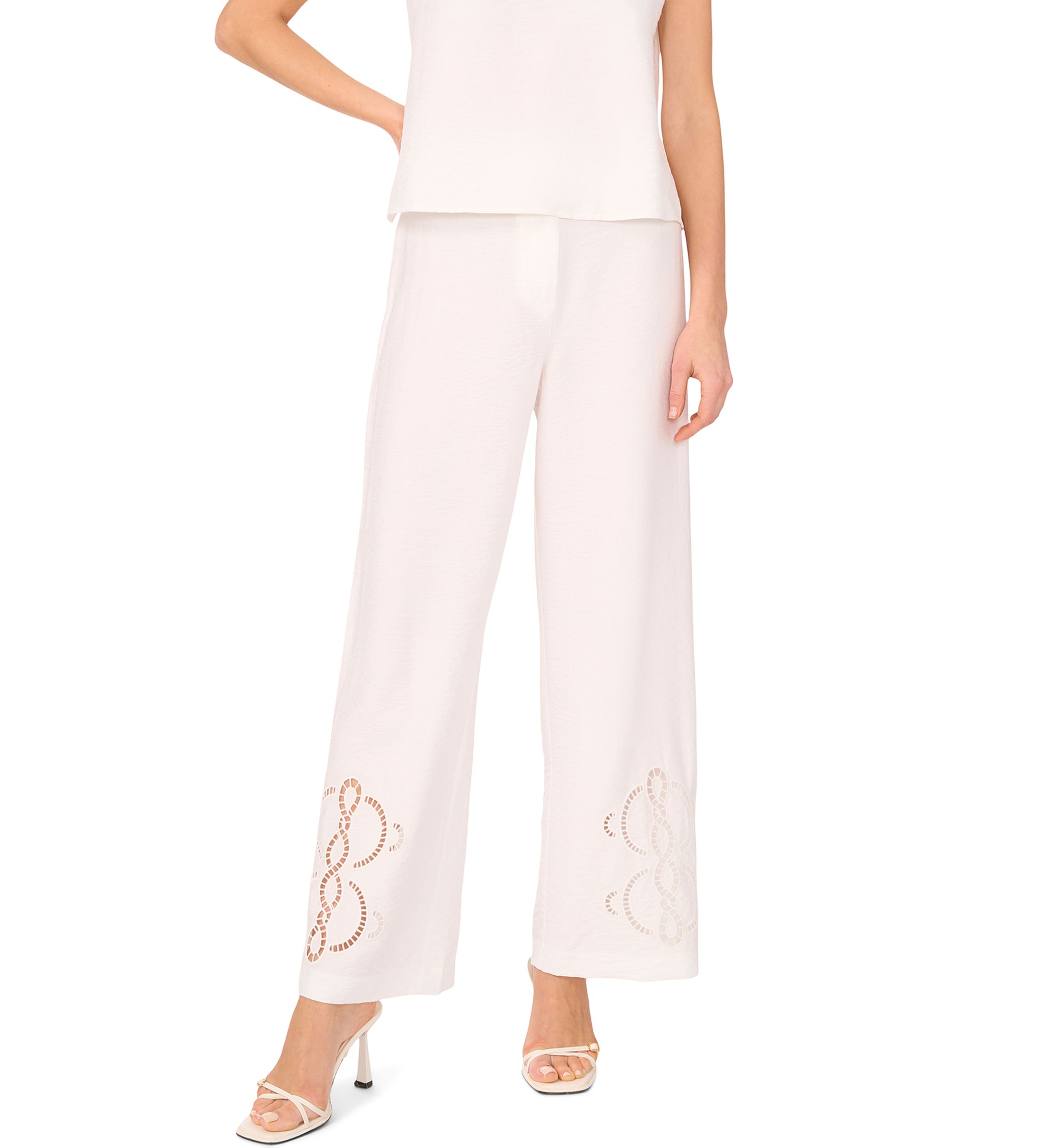 Petite Wide Leg Side Pocket Trim Pants 