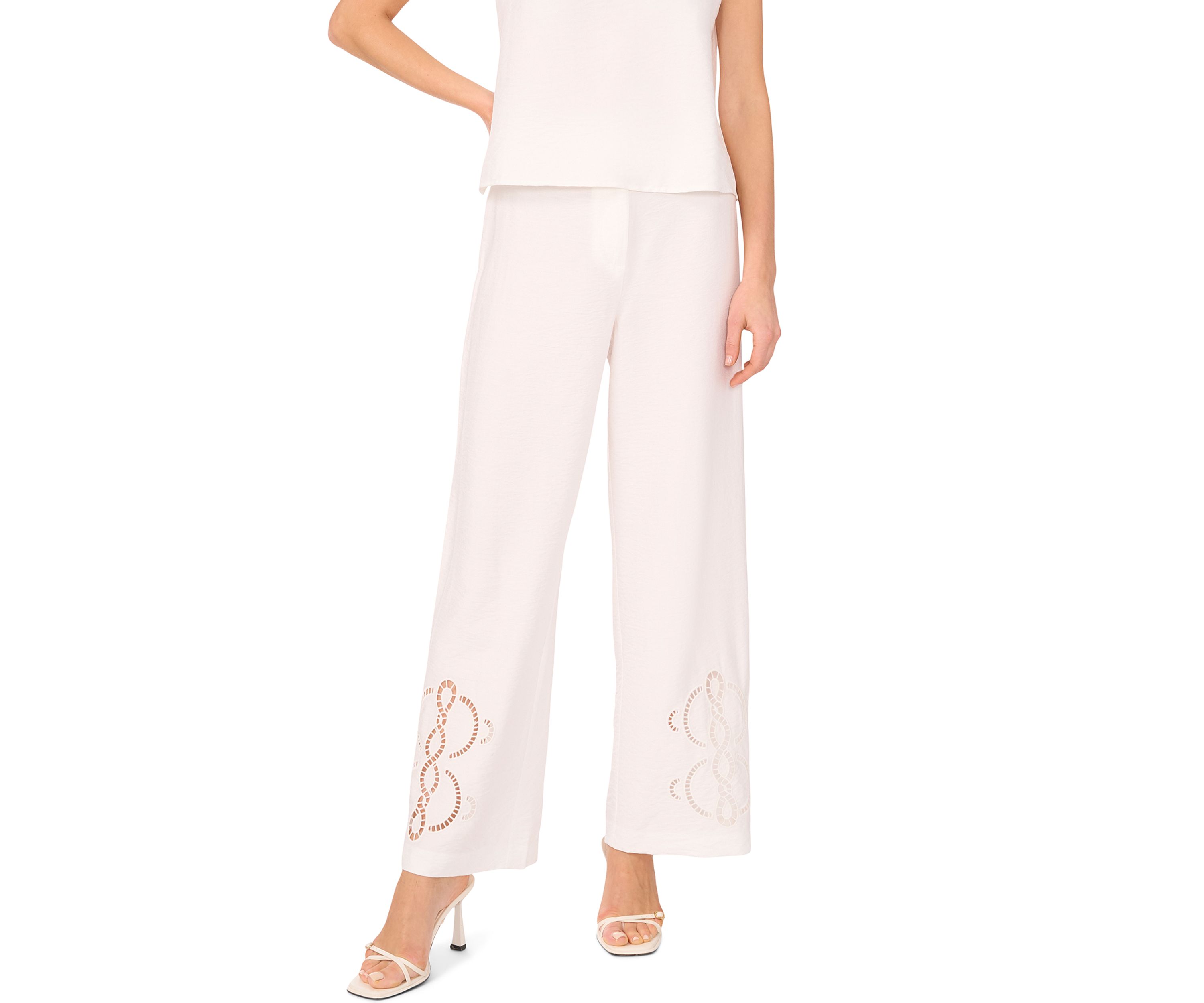 Petite Wide Leg Side Pocket Trim Pants 
