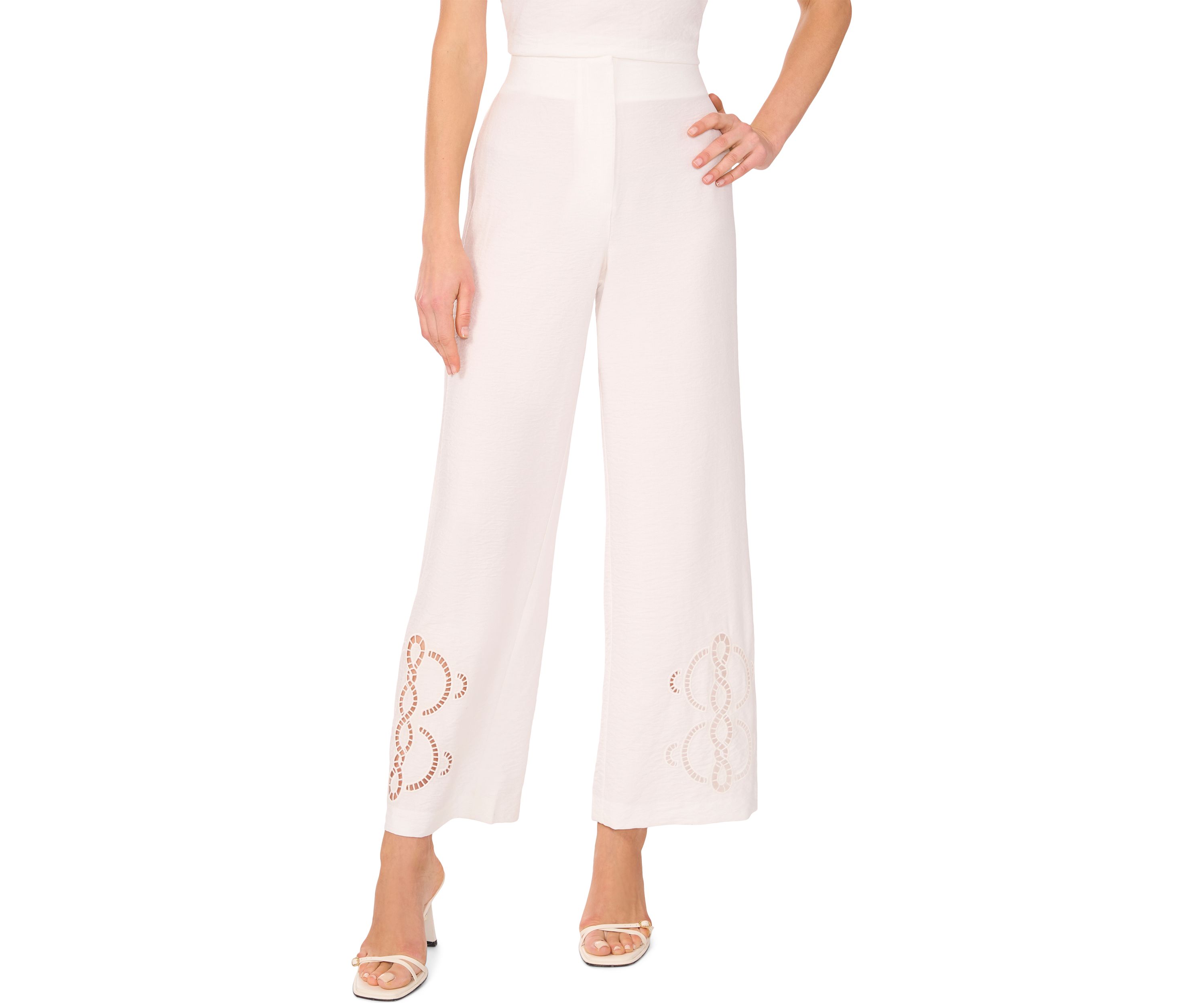 Petite Wide Leg Side Pocket Trim Pants 