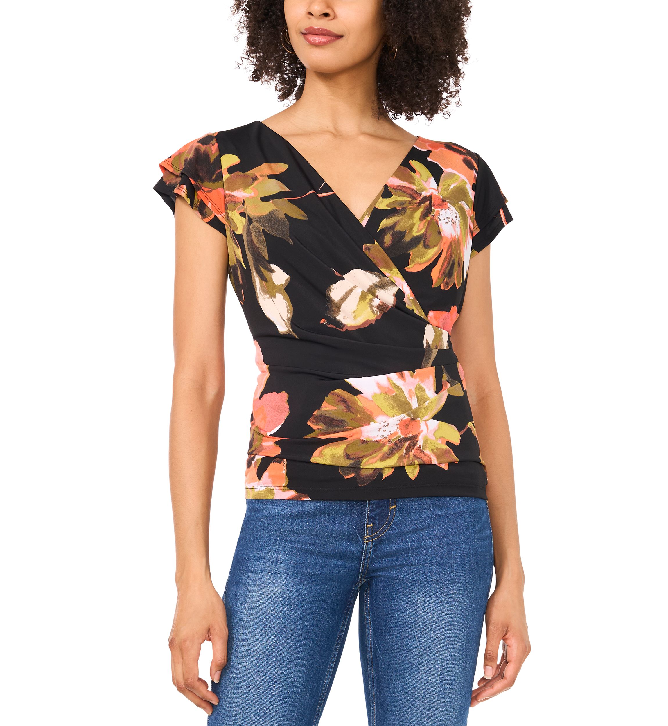 Petite Floral Surplice Top 