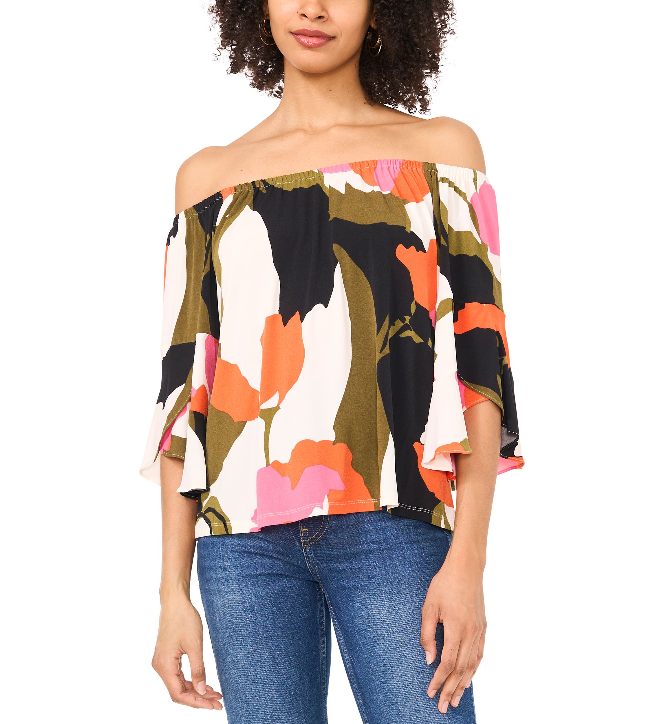 Petite Off the Shoulder Abstract Top 