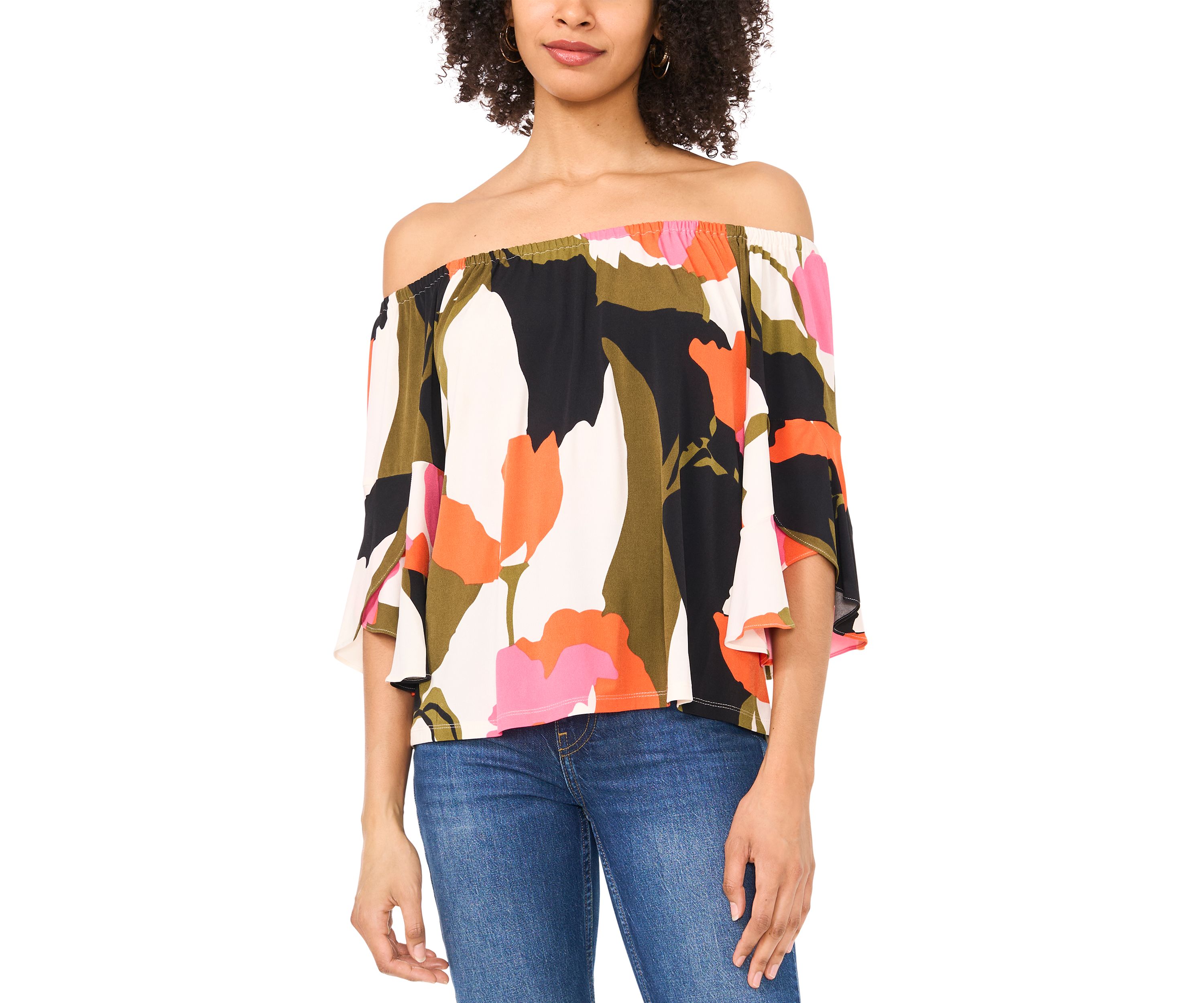 Petite Off the Shoulder Abstract Top 