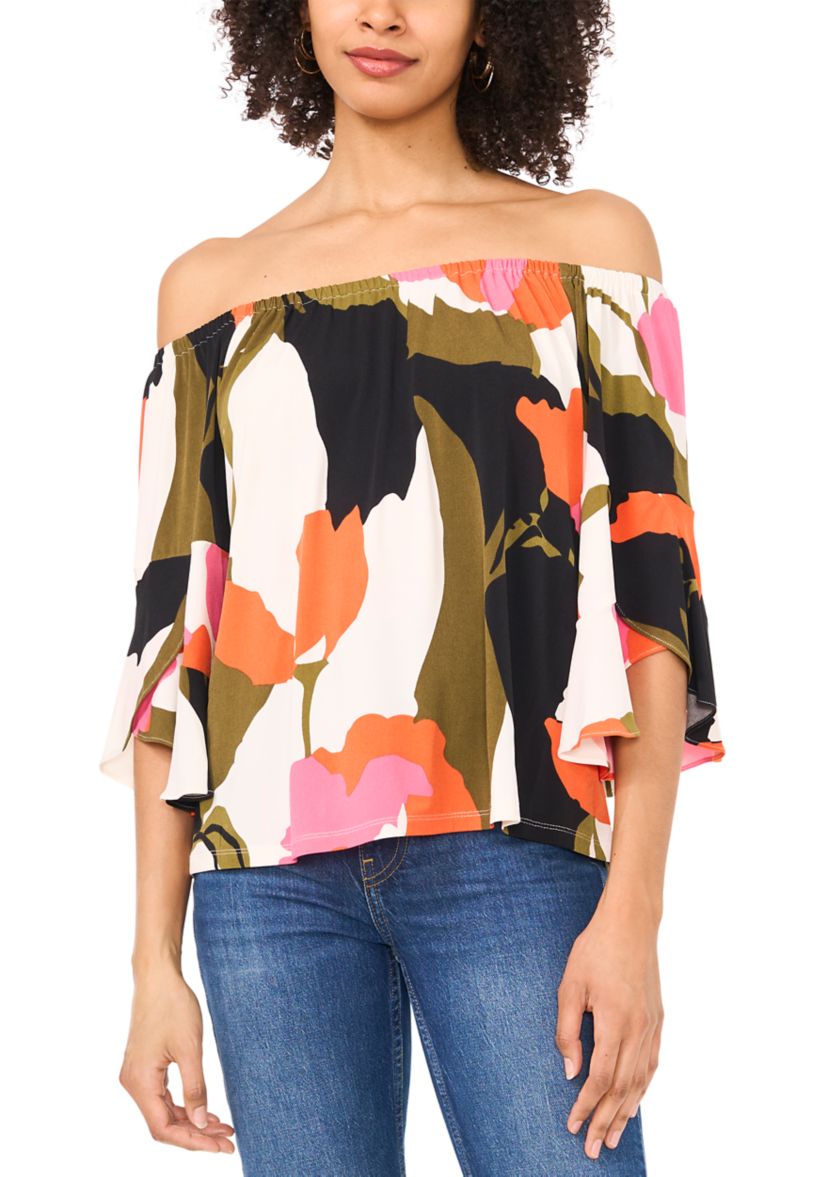 Petite Off the Shoulder Abstract Top 