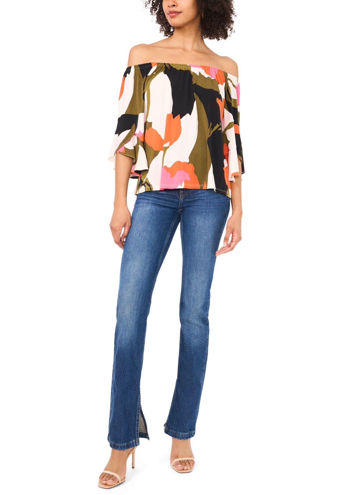 Petite Off the Shoulder Abstract Top 