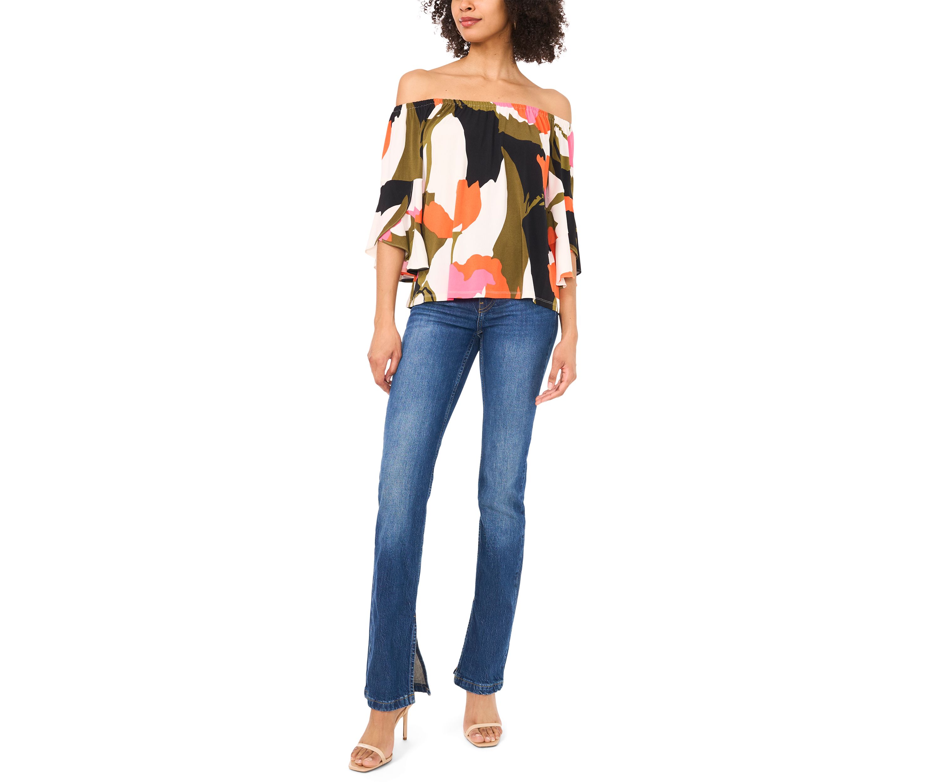 Petite Off the Shoulder Abstract Top 