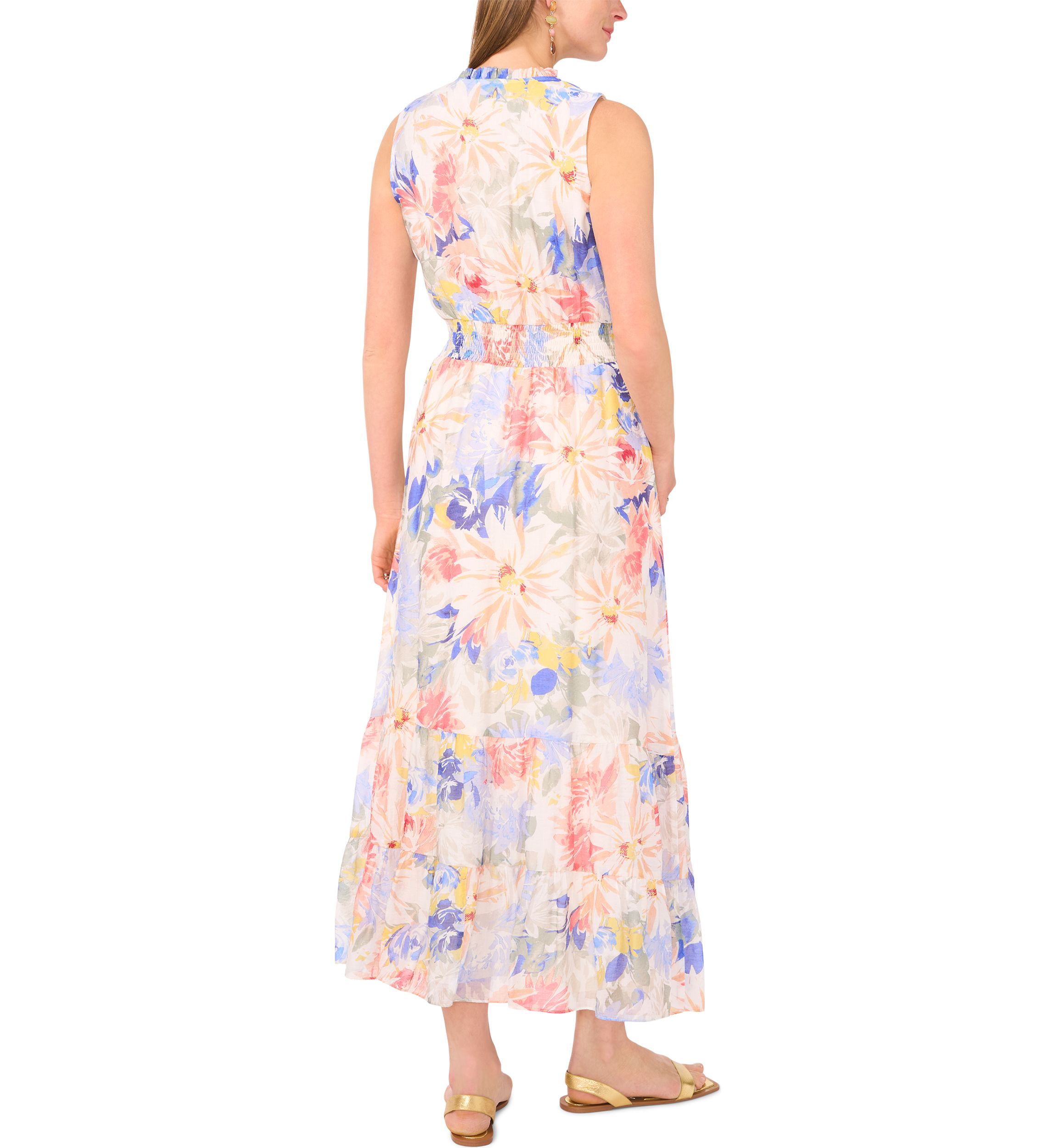 Petite Tie Neck Smocked Waist Maxi Dress