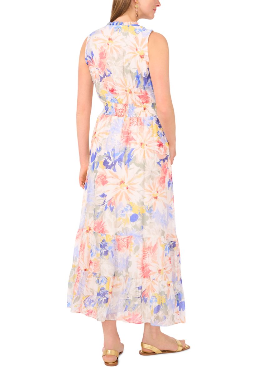 Petite Tie Neck Smocked Waist Maxi Dress