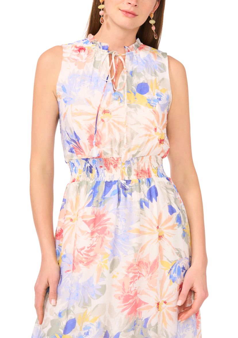 Petite Tie Neck Smocked Waist Maxi Dress