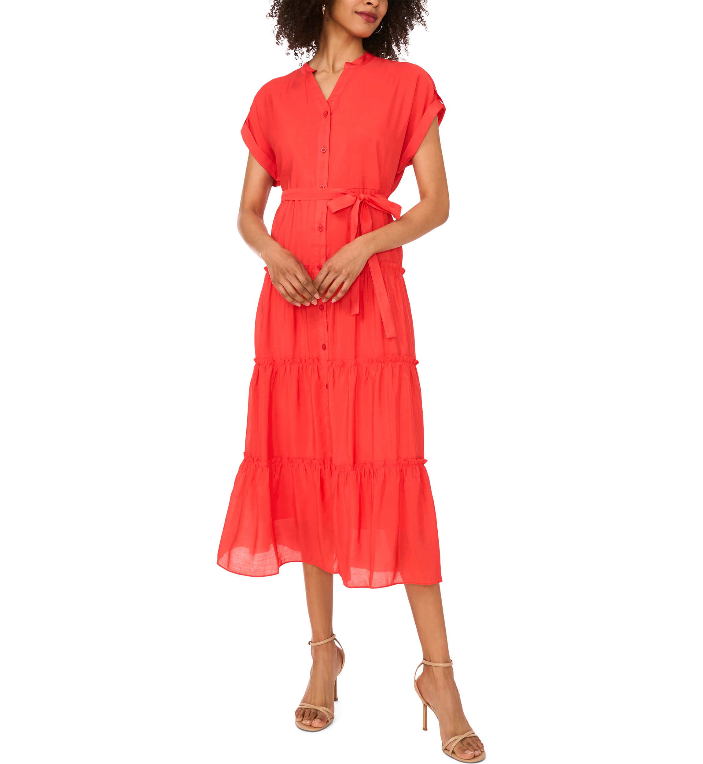 Petite Rolled Tiered Shirtdress 
