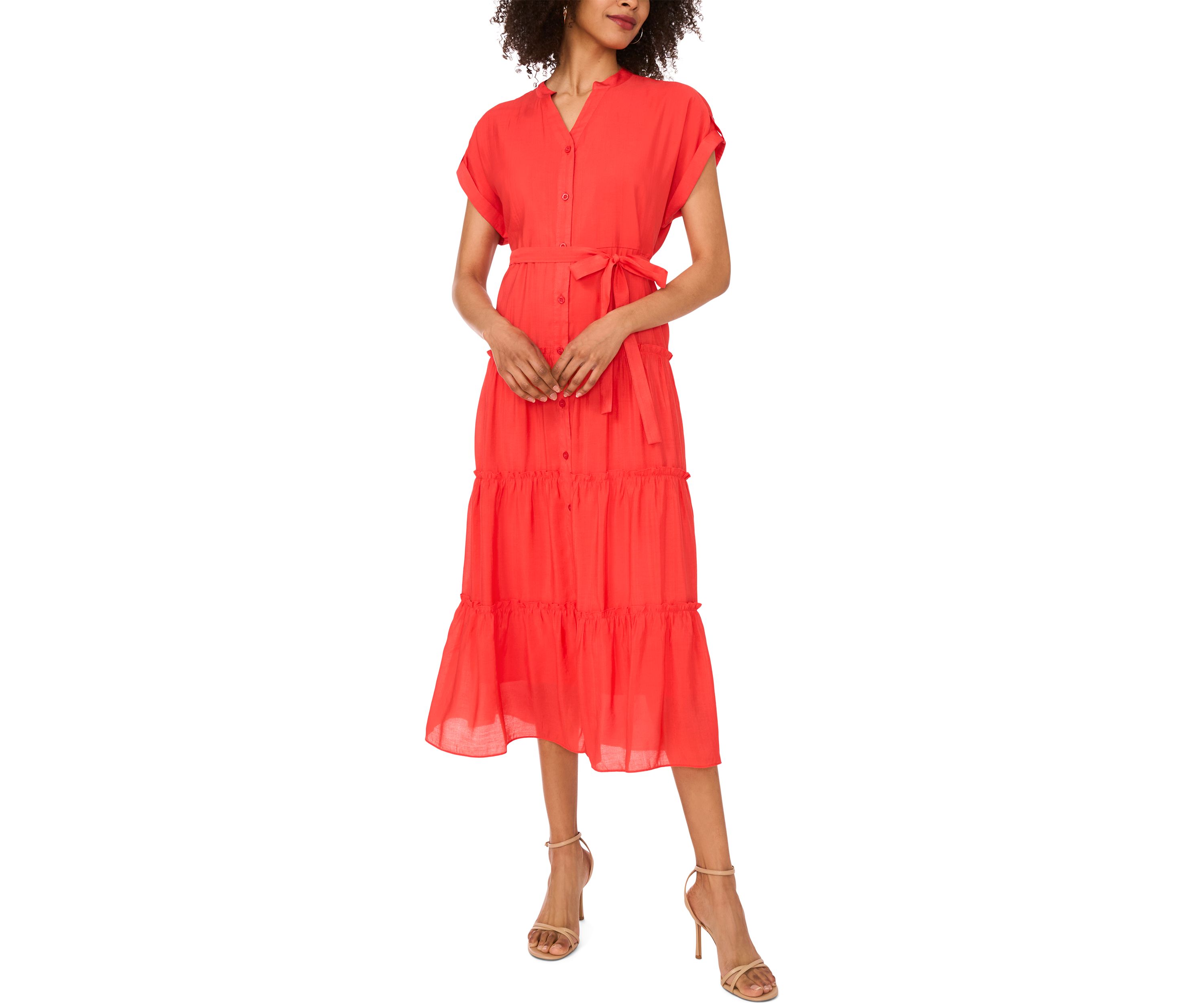 Petite Rolled Tiered Shirtdress 