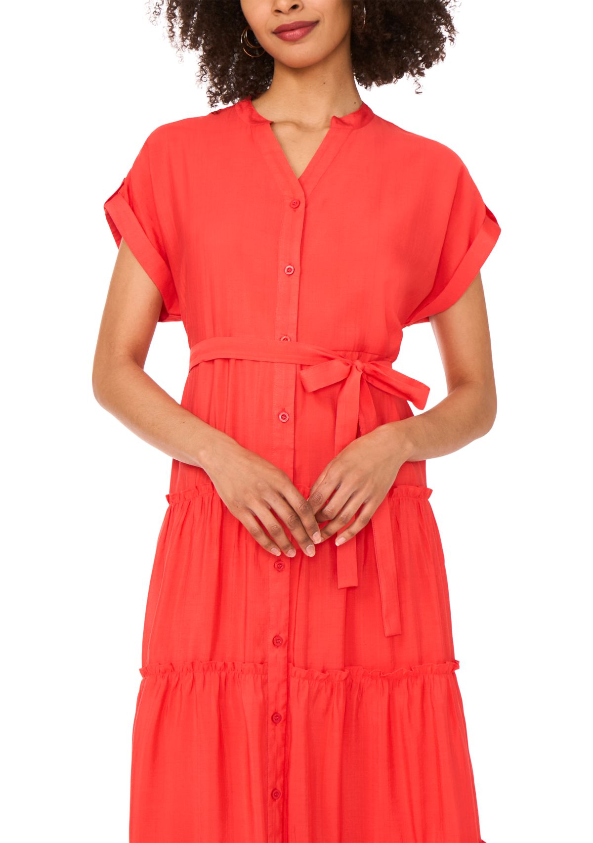 Petite Rolled Tiered Shirtdress 