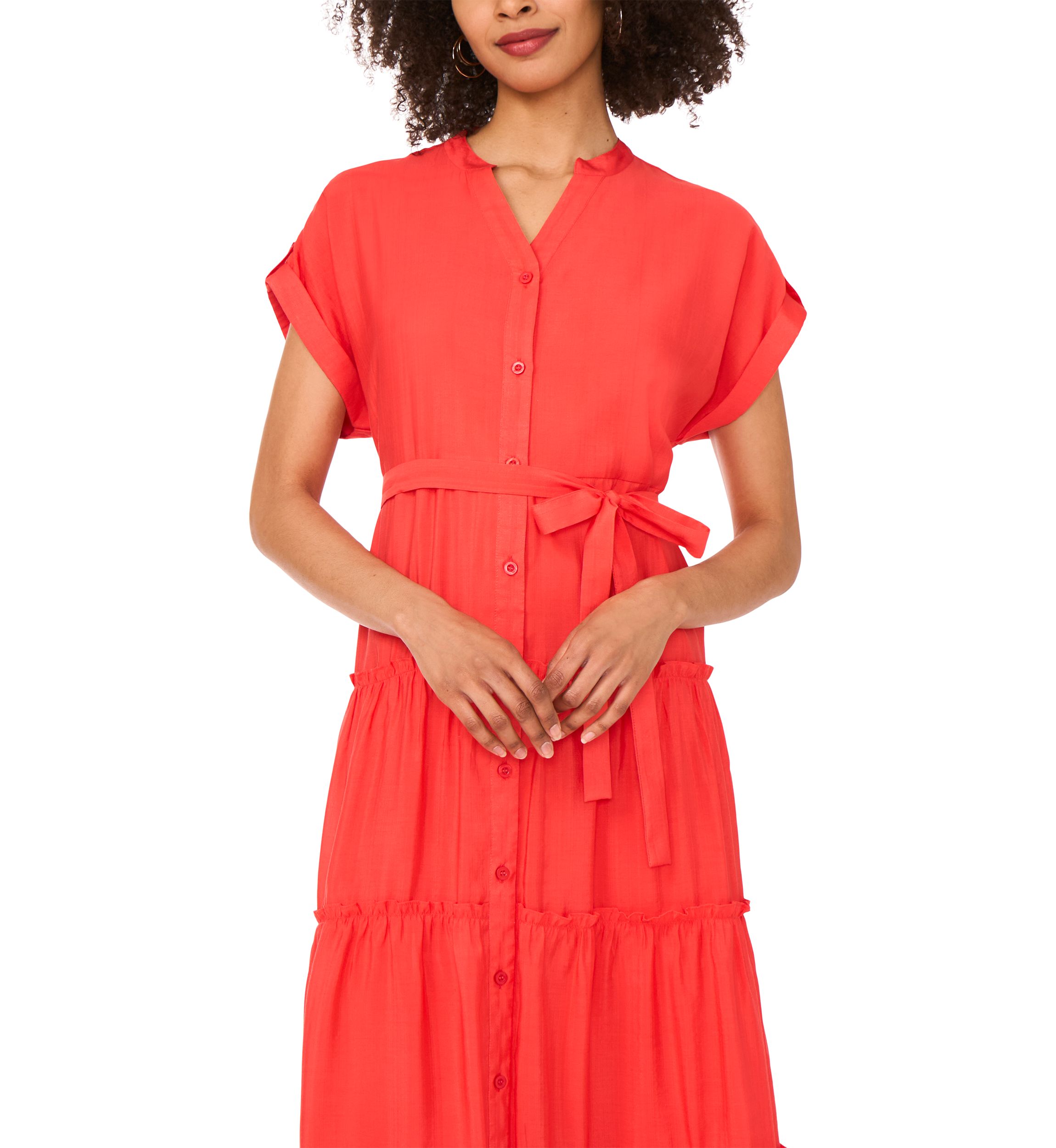 Petite Rolled Tiered Shirtdress 