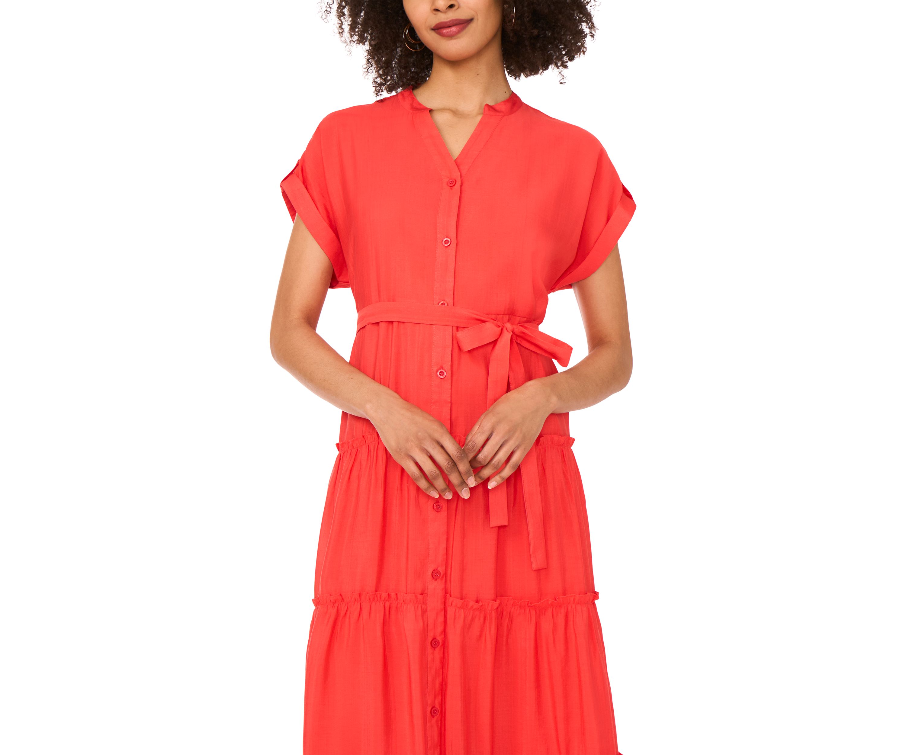 Petite Rolled Tiered Shirtdress 