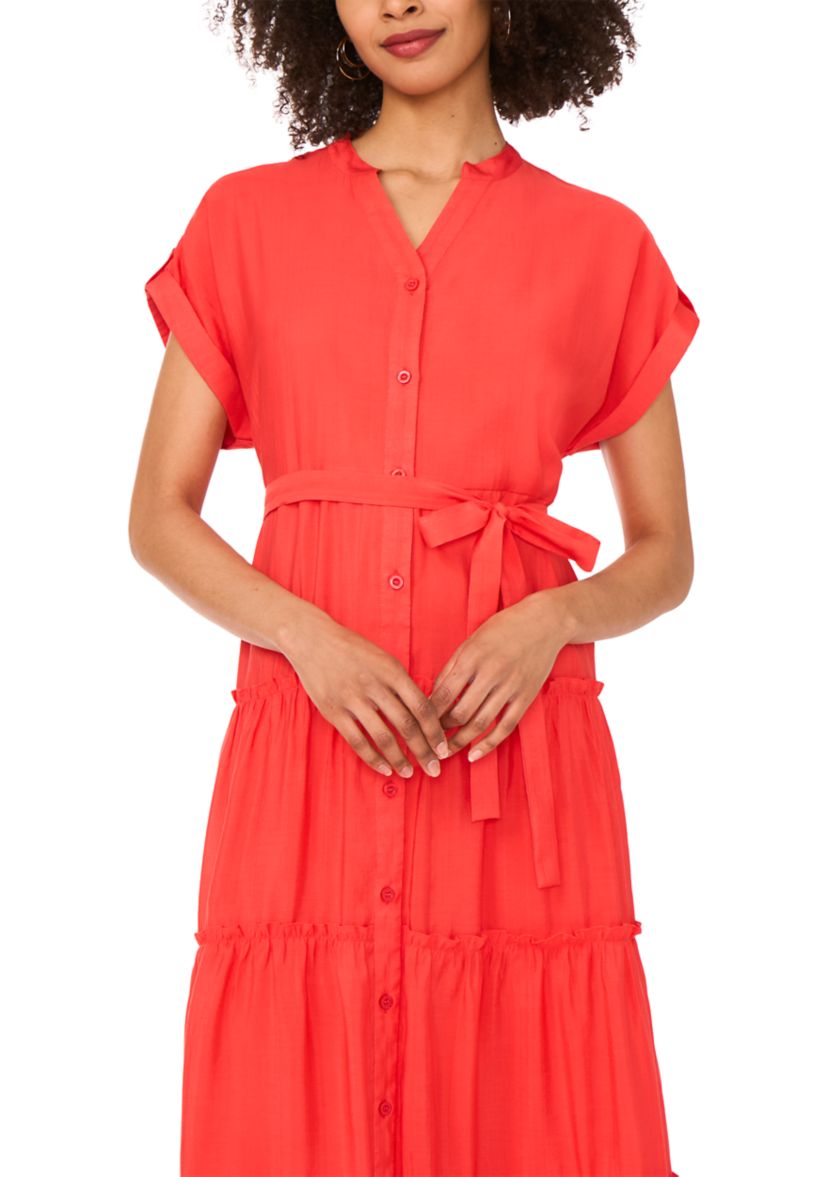 Petite Rolled Tiered Shirtdress 